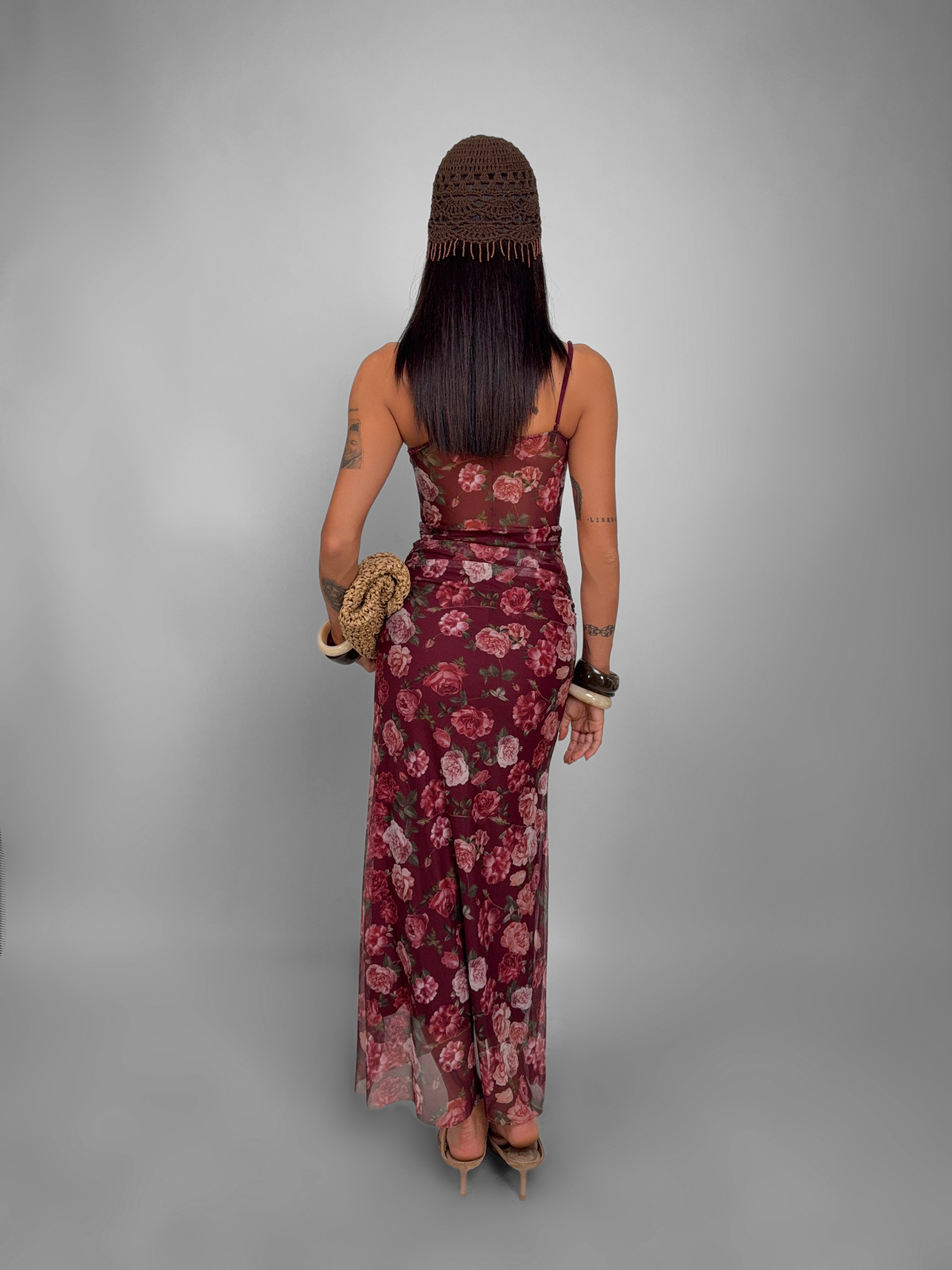 Abito Floral Corset-Cherry Red