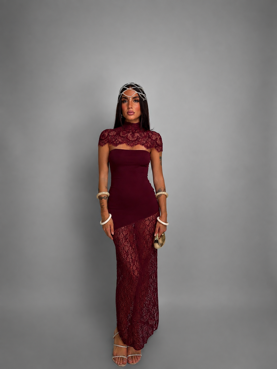 Abito Elegant Shoulder-Cherry Red