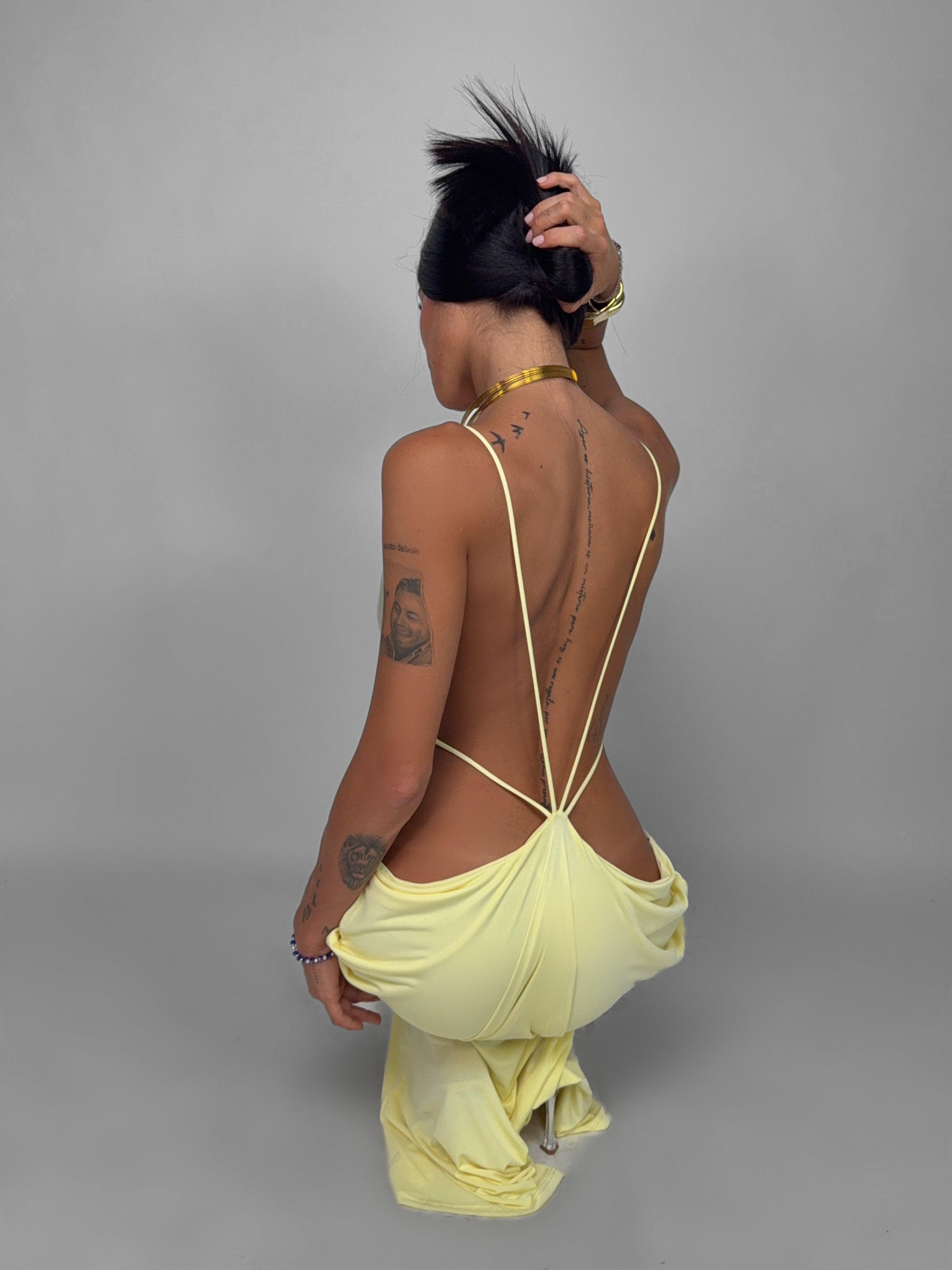 Abito Side Slit Cut-Out-Yellow