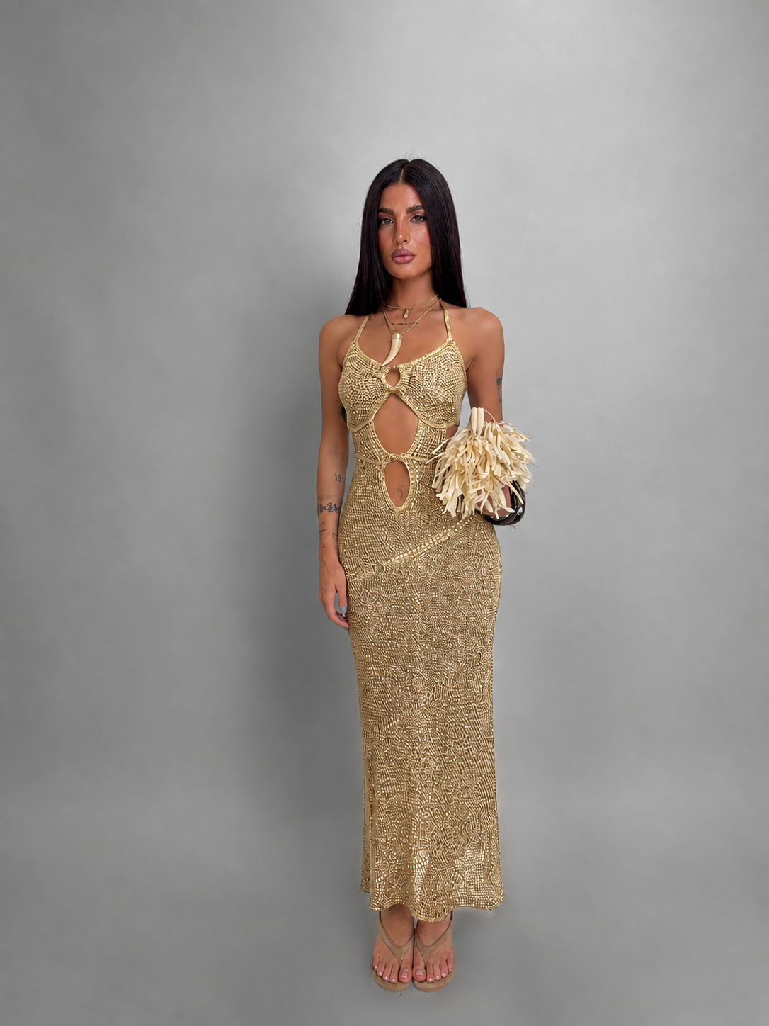 Abito Crochet Jewel - Gold