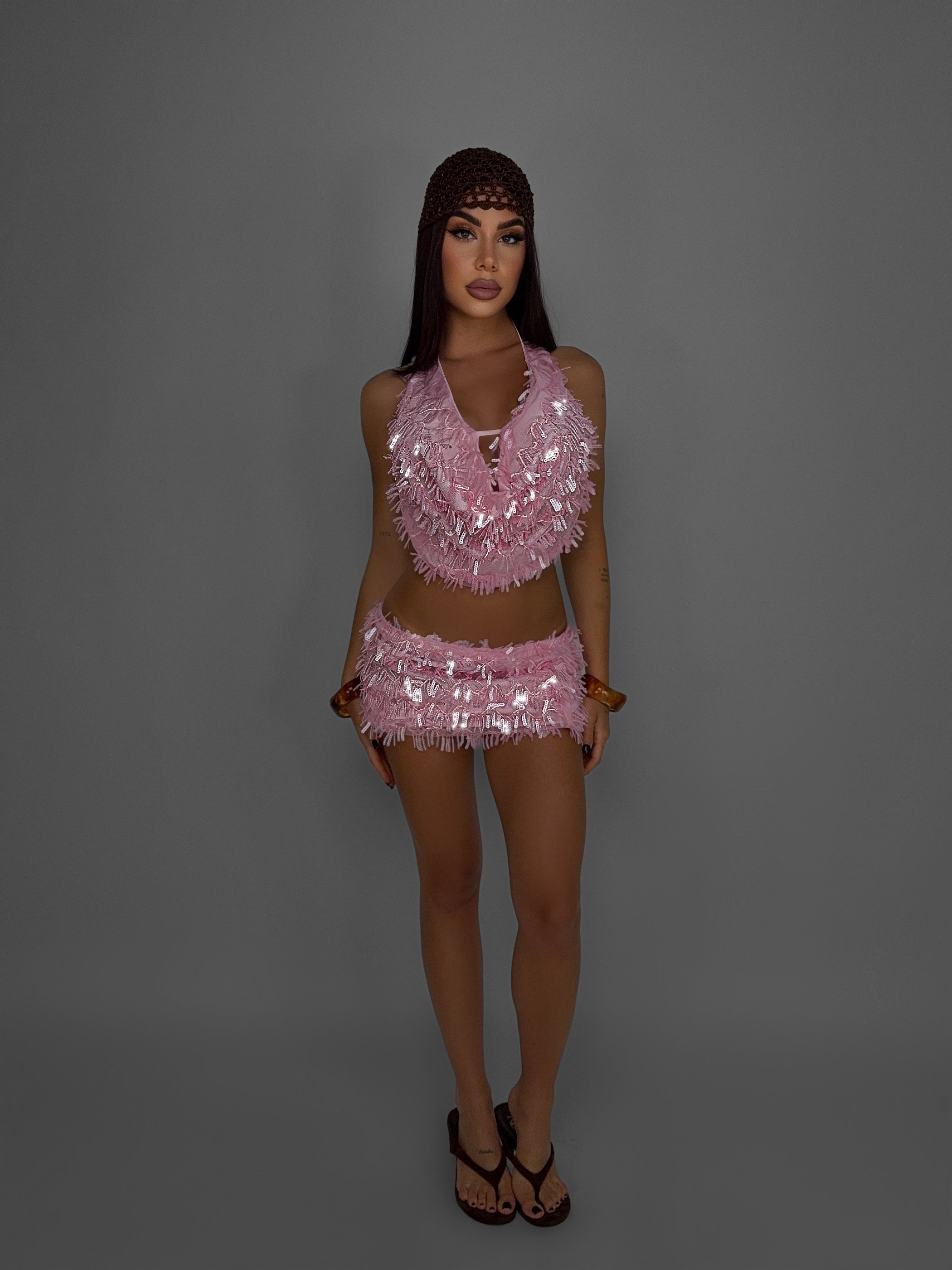 Completo Sequin Fringe-Pink
