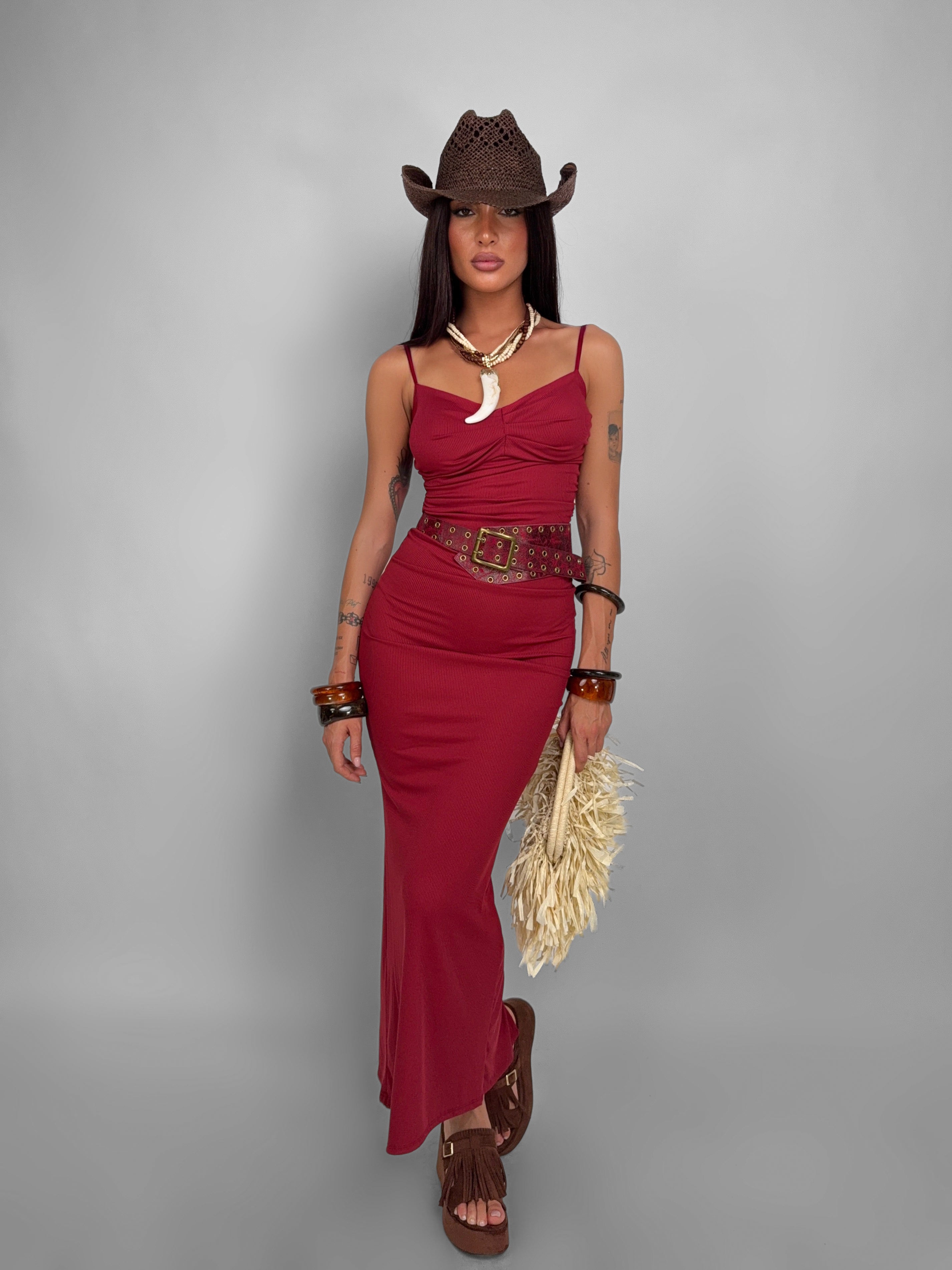 Abito Coastal Rib-Cherry Red