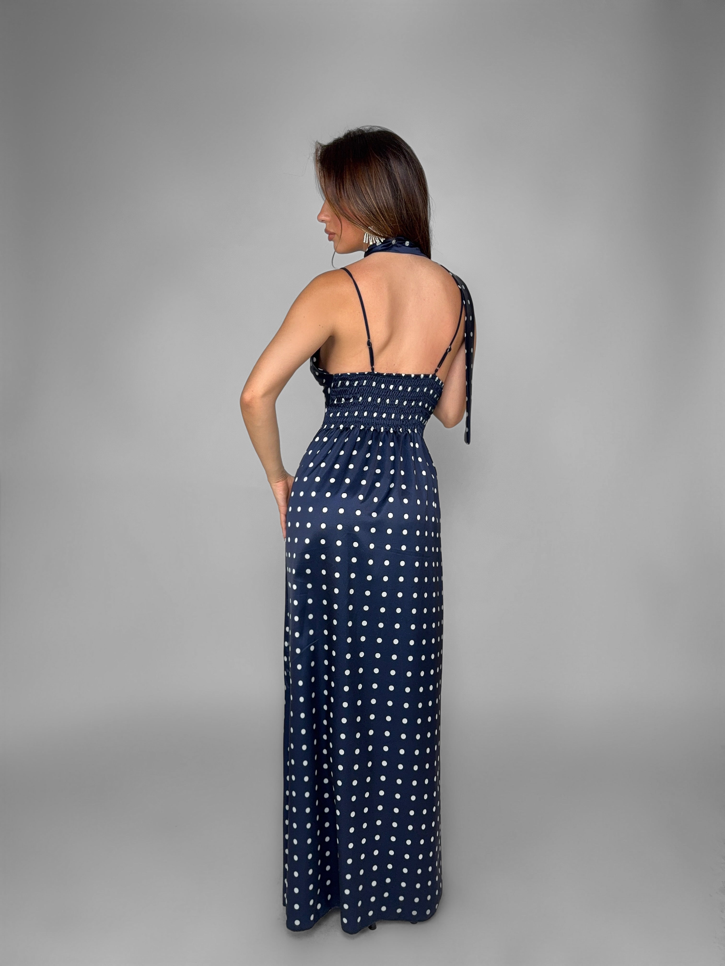 Abito Polka Dot Shiny-Blu