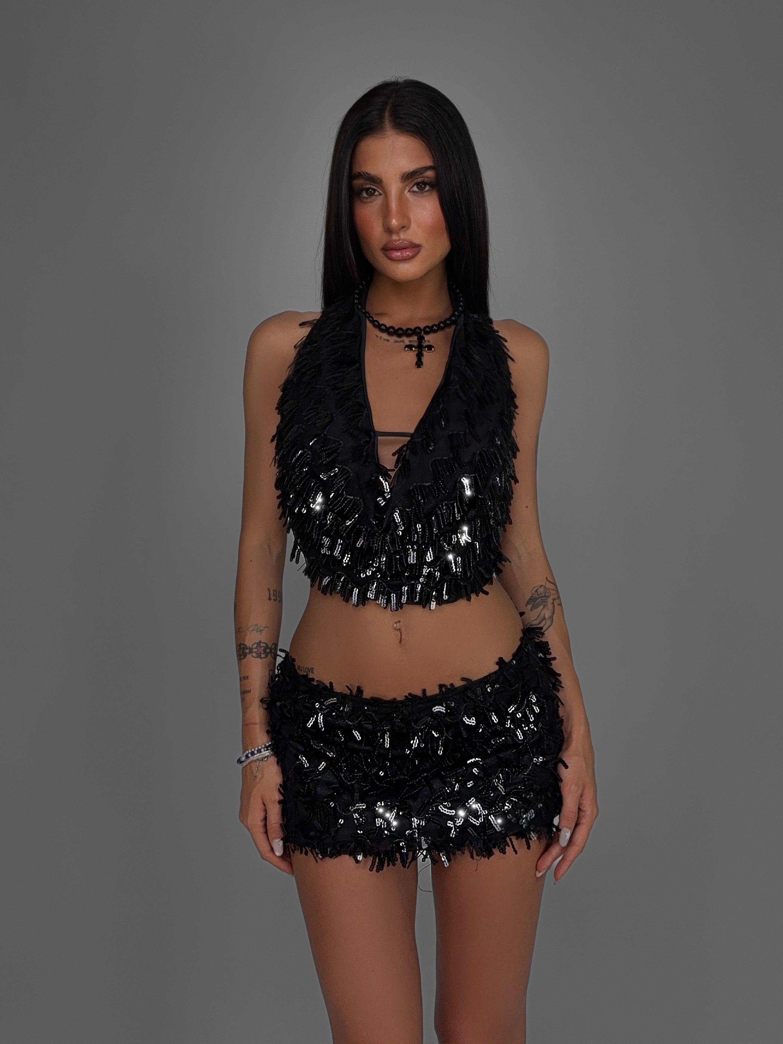 Completo Sequin Fringe-Black