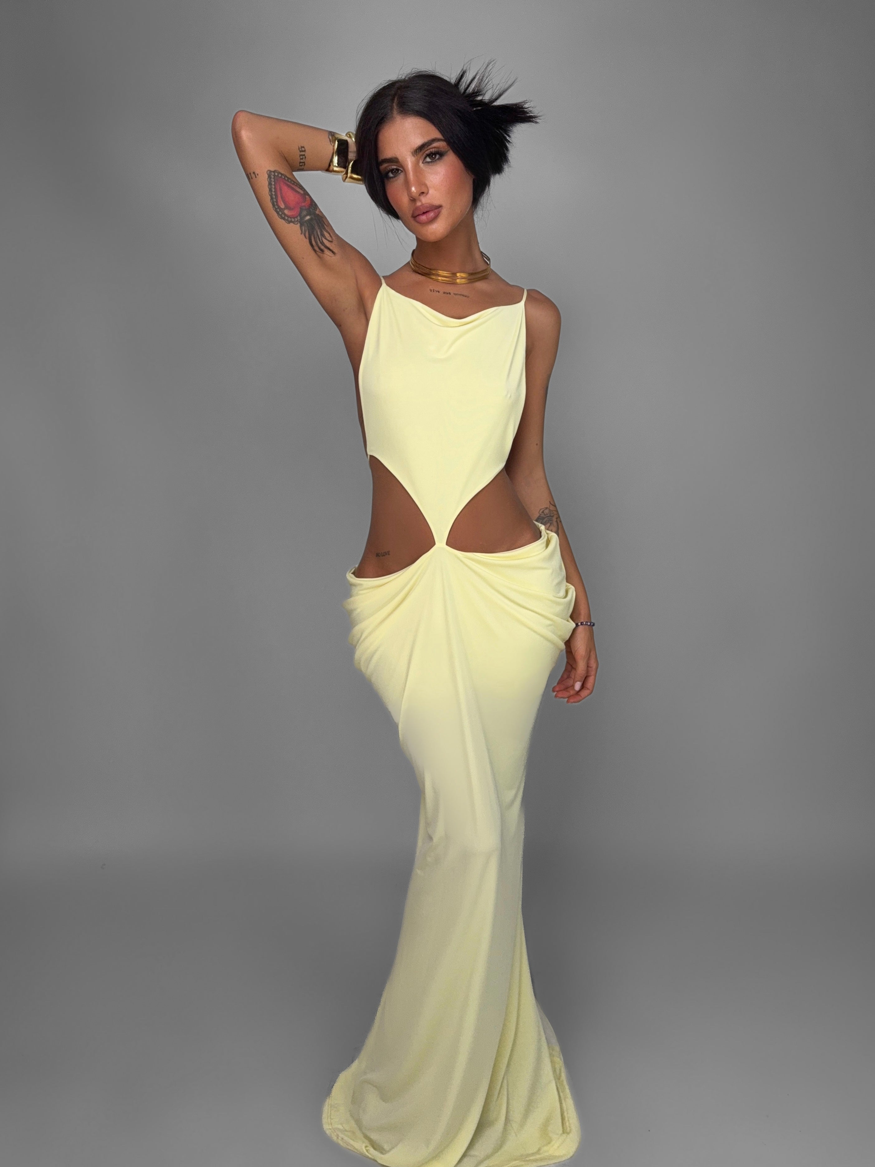 Abito Side Slit Cut-Out-Yellow