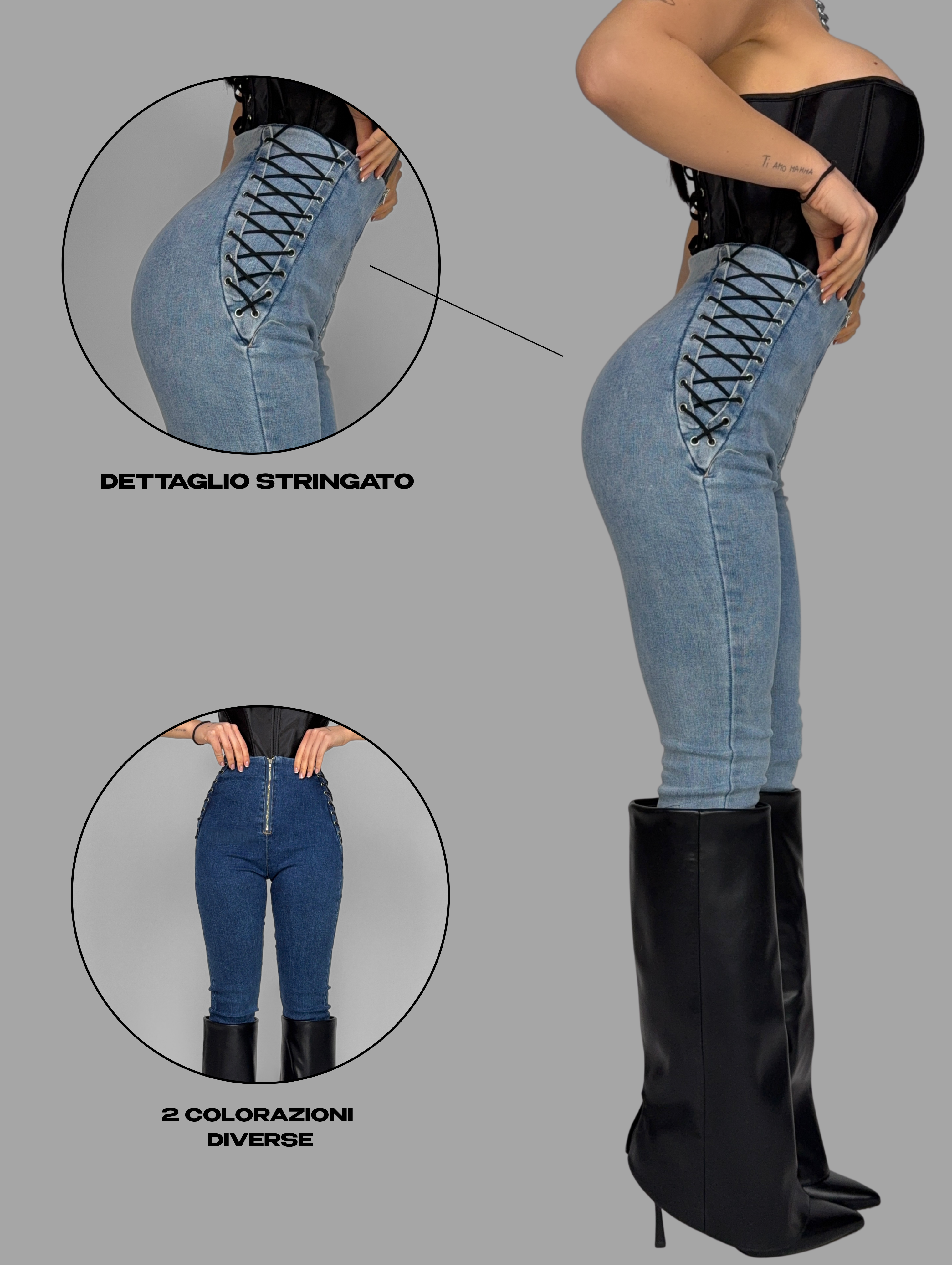 Jeans Side Lace-Light Denim