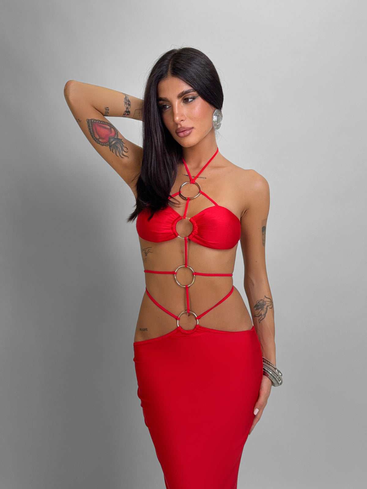 Vestido Ring Accent-Rojo