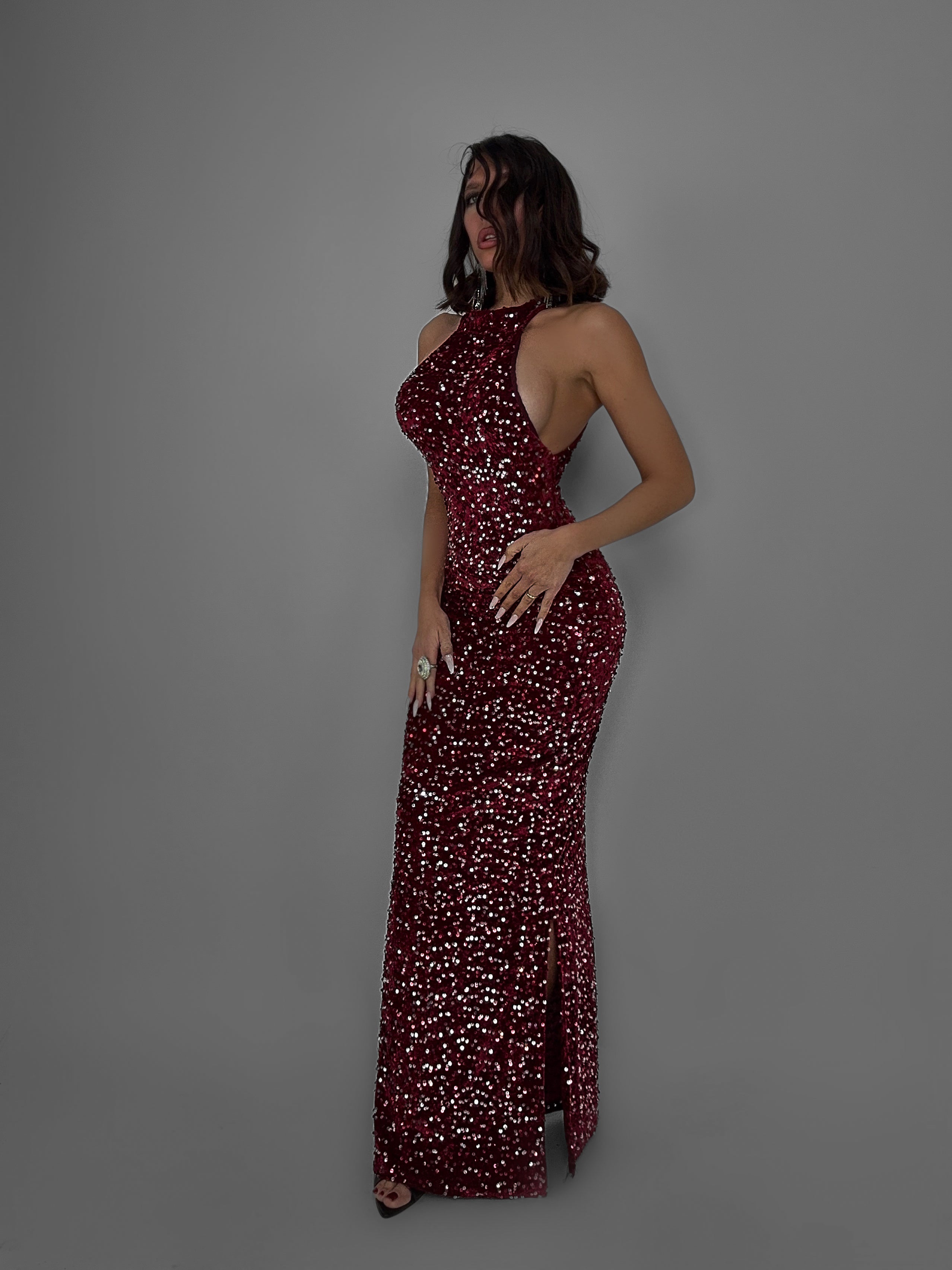 Abito Shapes Paillettes - Cherry red