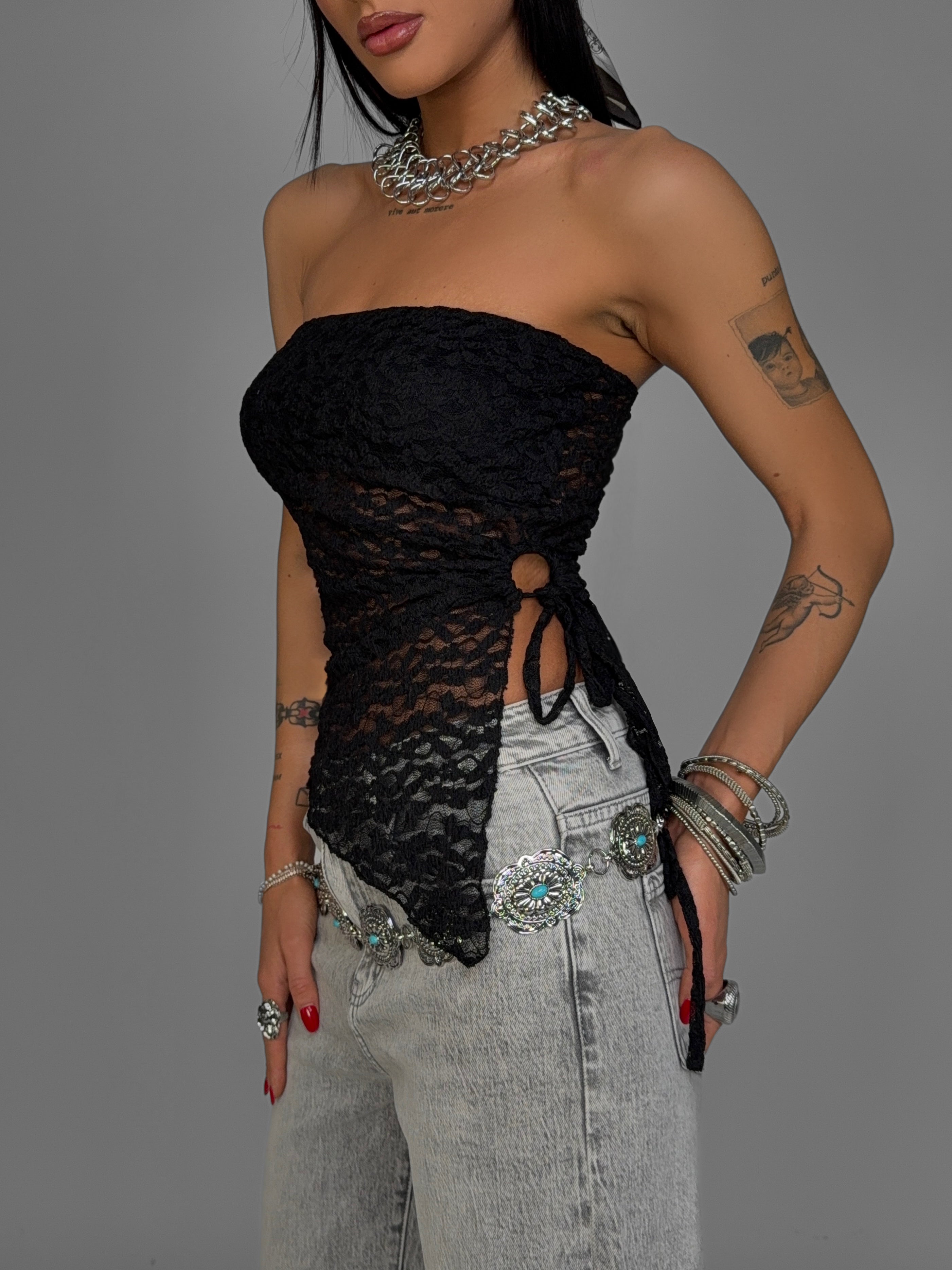 Top Lace Halter-Black