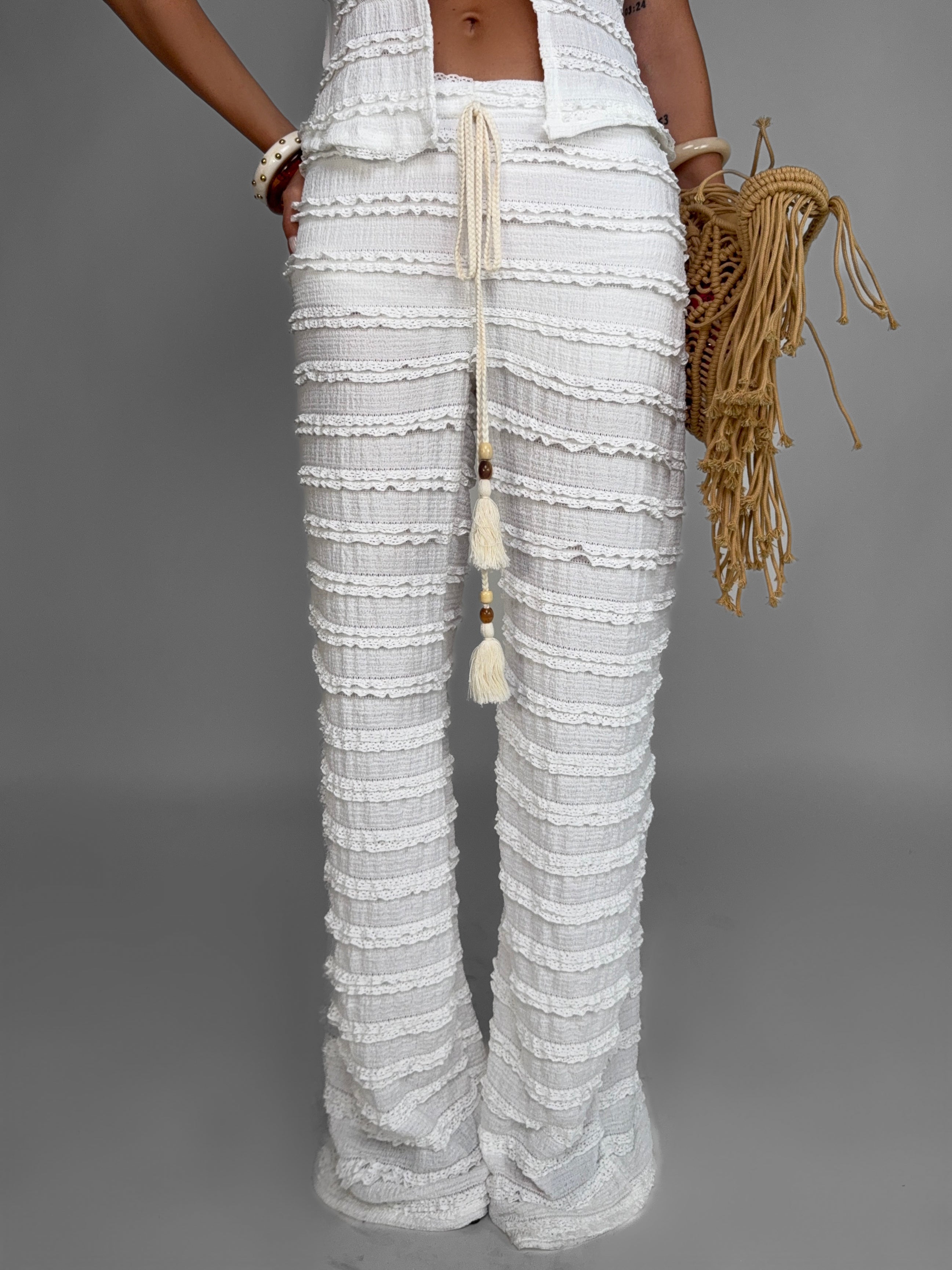 Pantalone Crochet Stripe-White