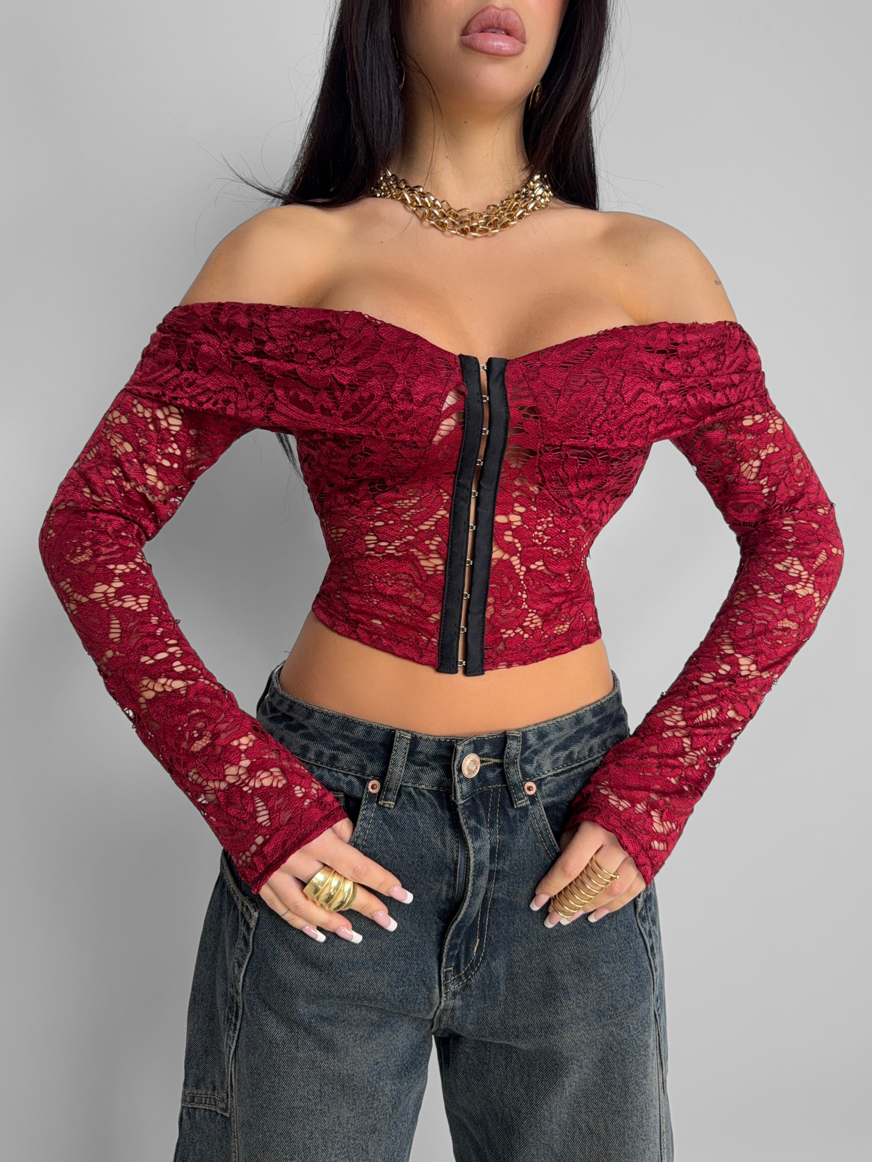 Maglia Dainty Lace-Cherry-red