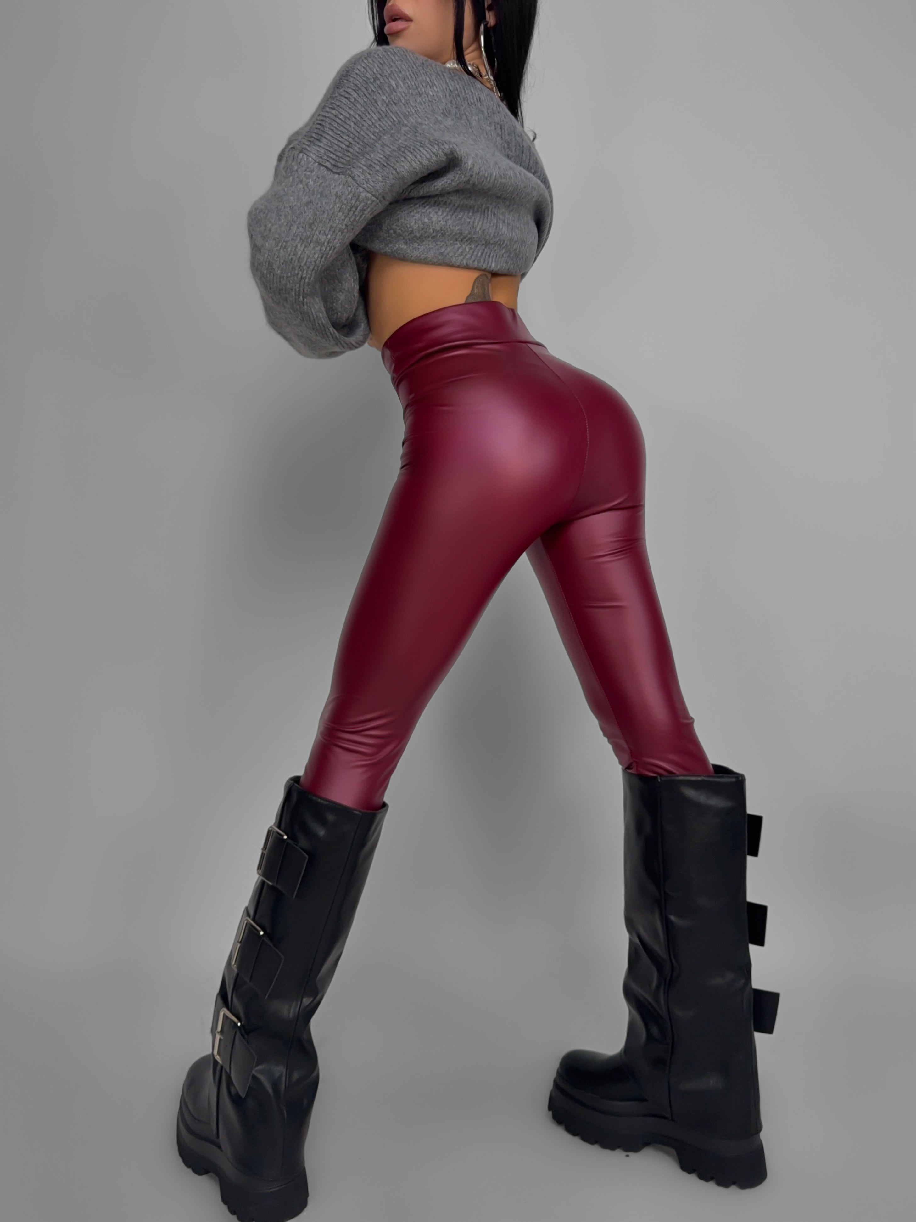 Leggings Leather Essence-Cherry-red