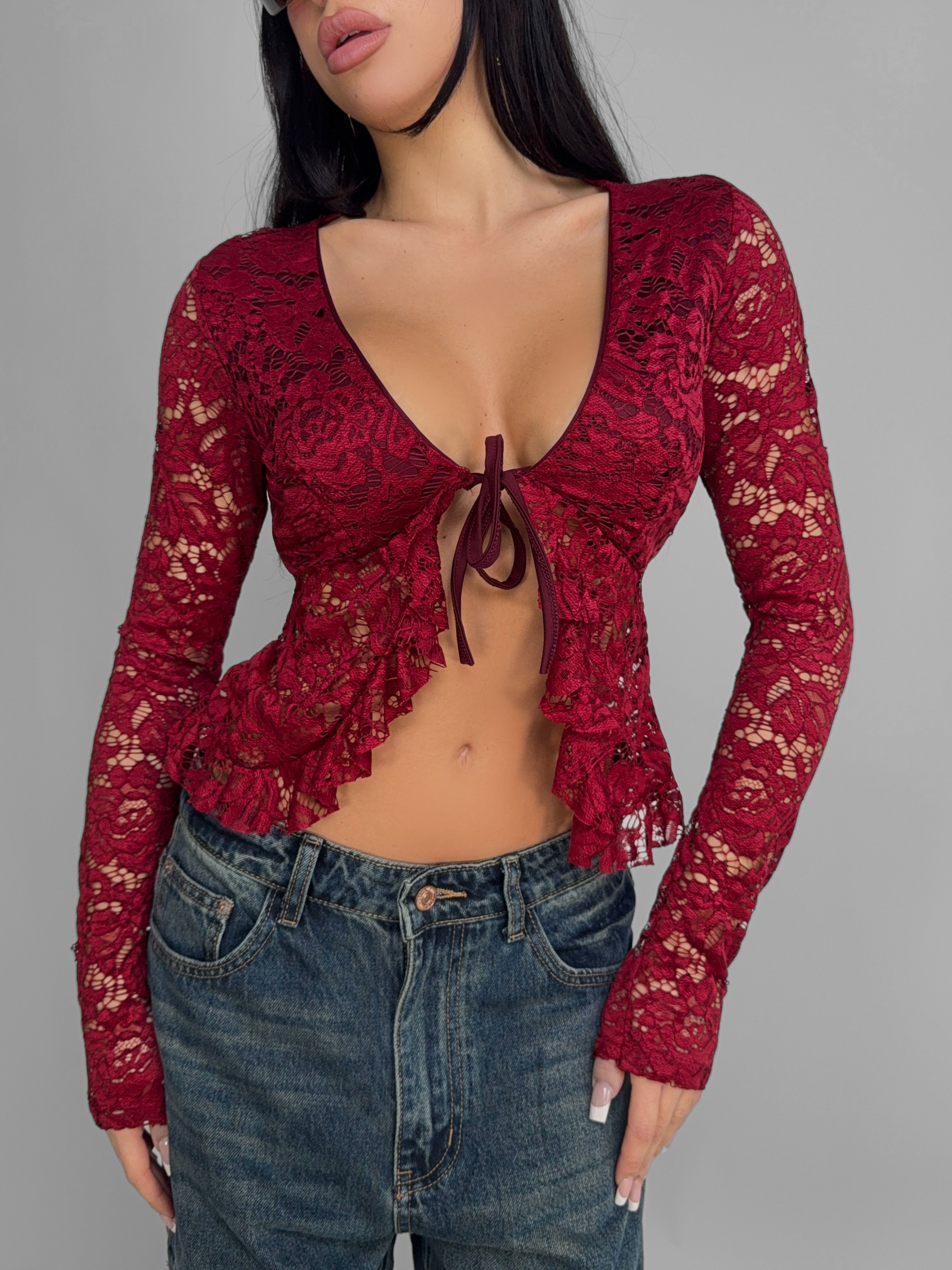 Maglia Grace Lace-Cherry-red