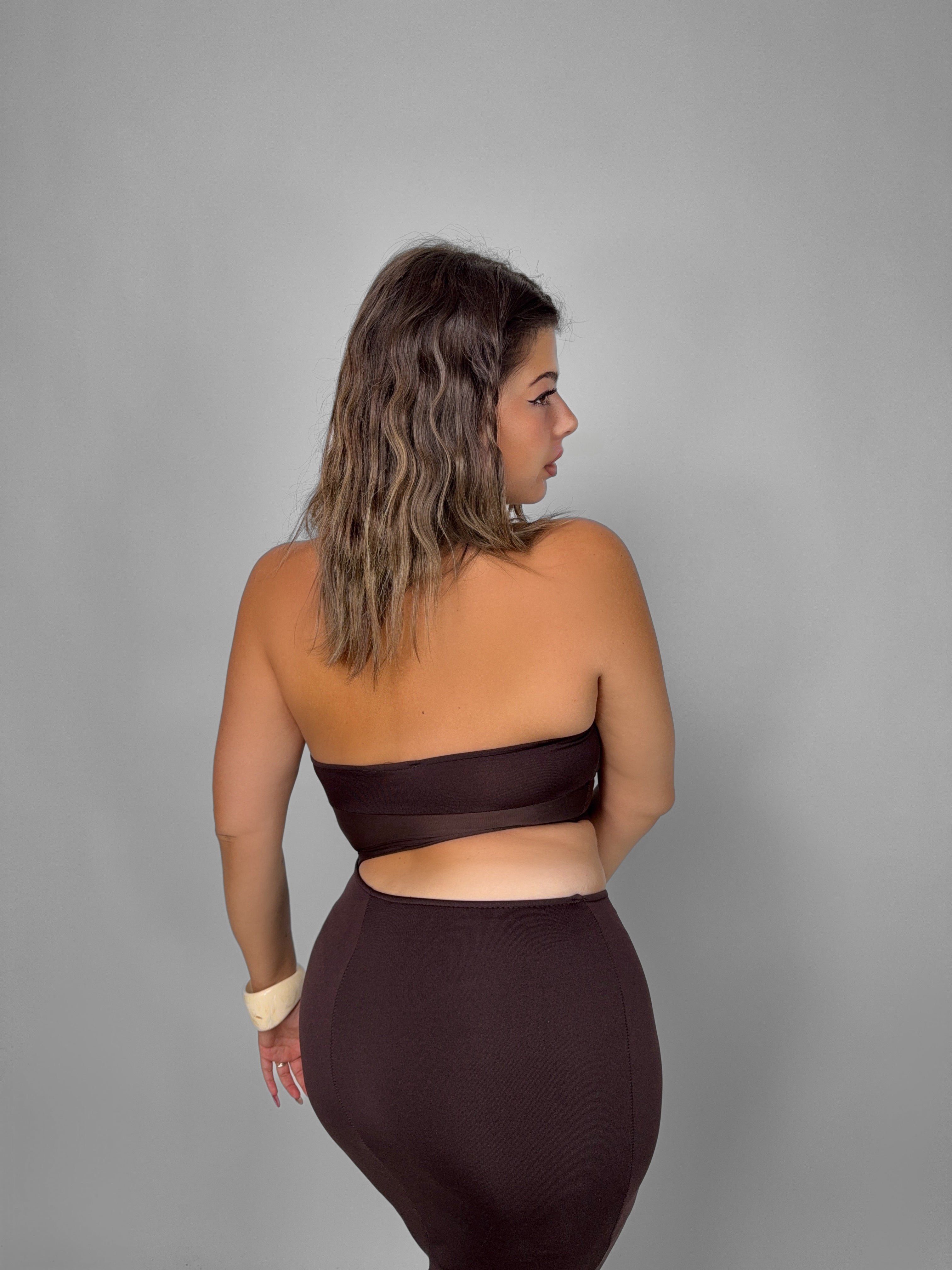 CURVY FIT - Abito Top Veiled - Brown