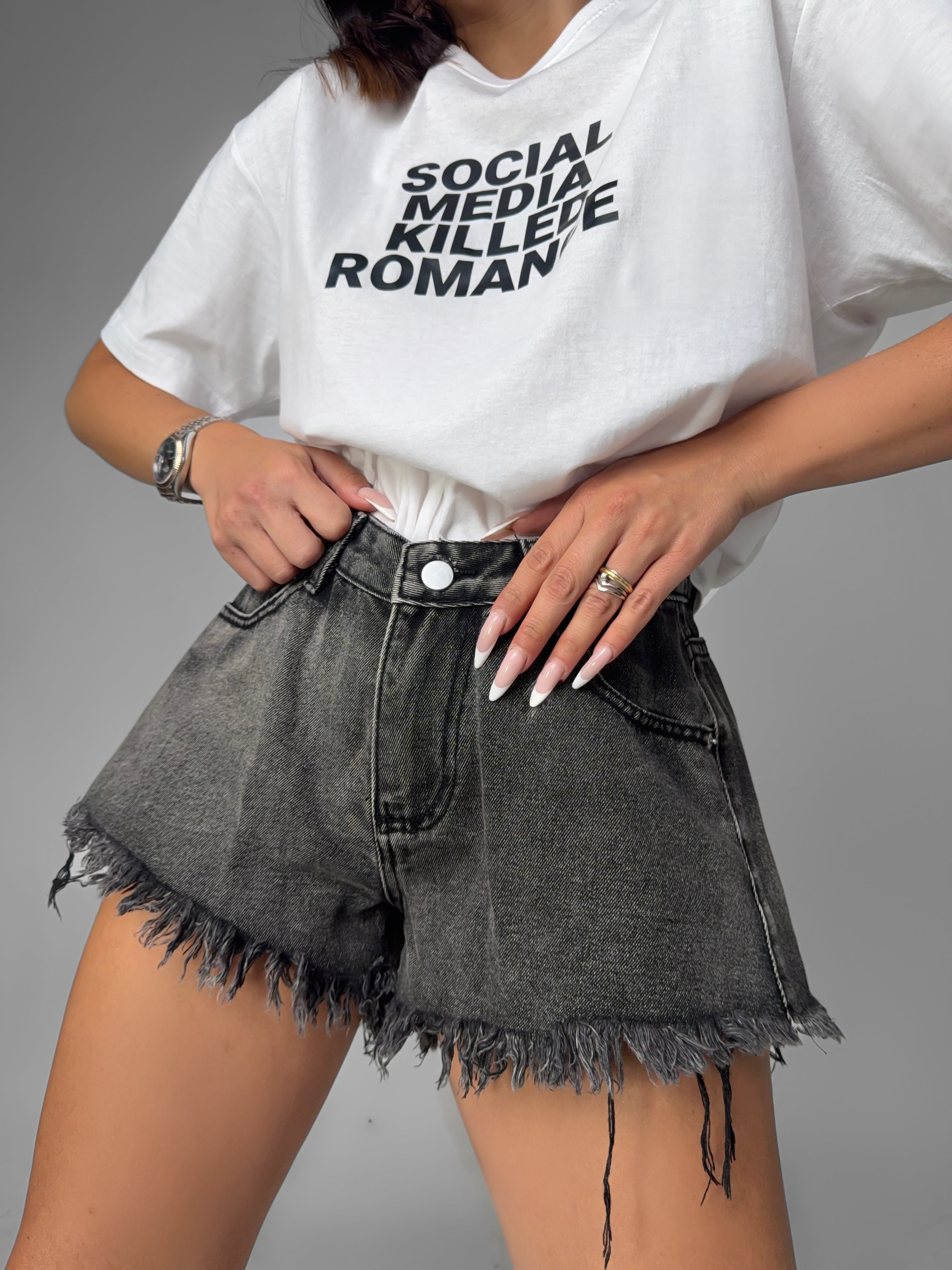 Short Jeans Frayed - Black