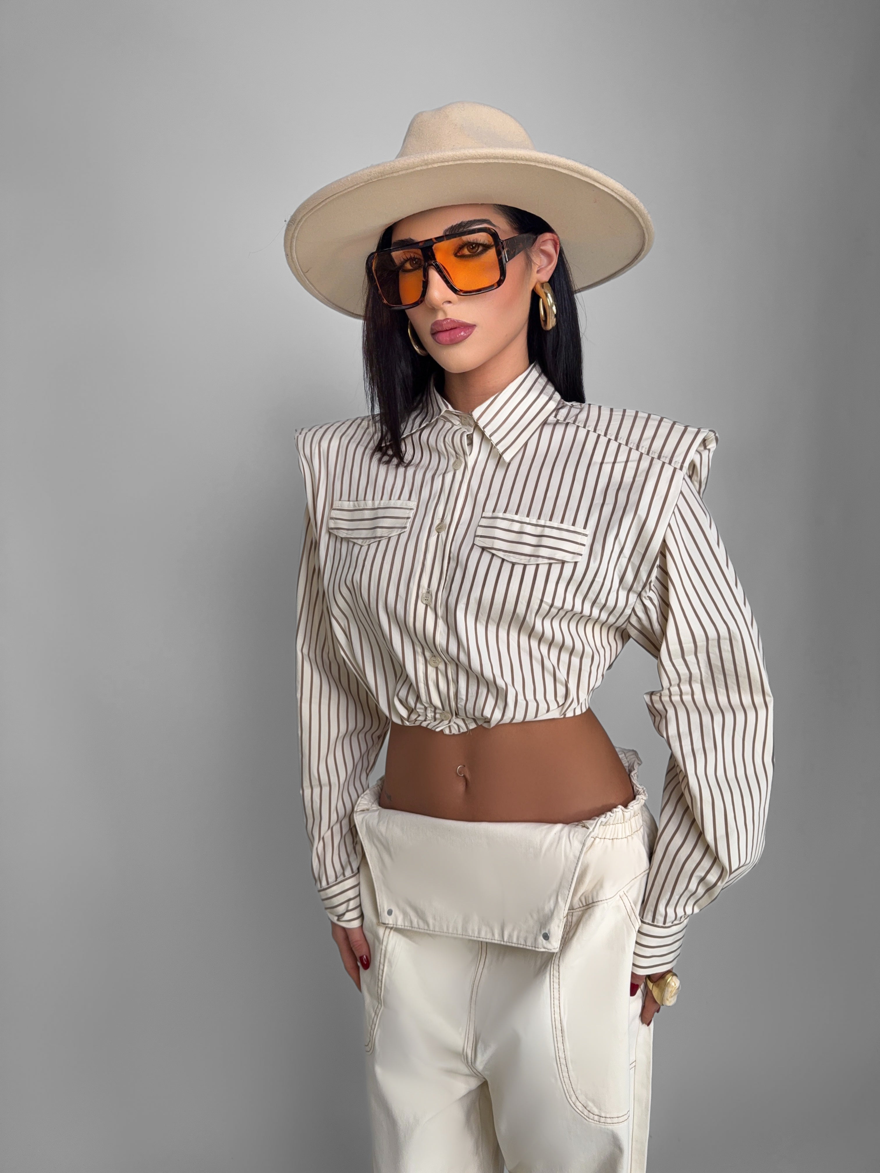 Camicia Stripe Crop-Beige