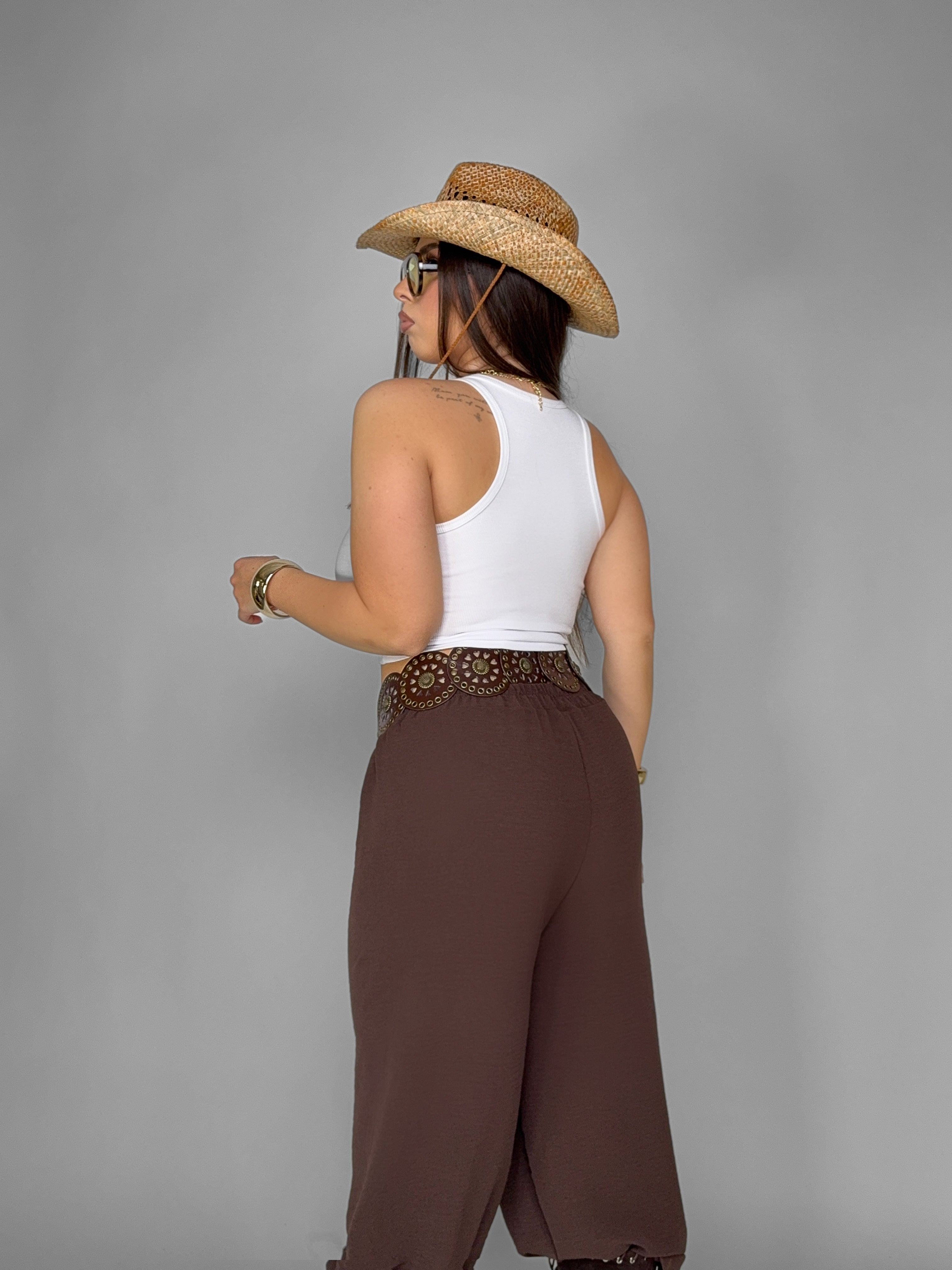 CURVY FIT - Refined Line Trousers-Brown