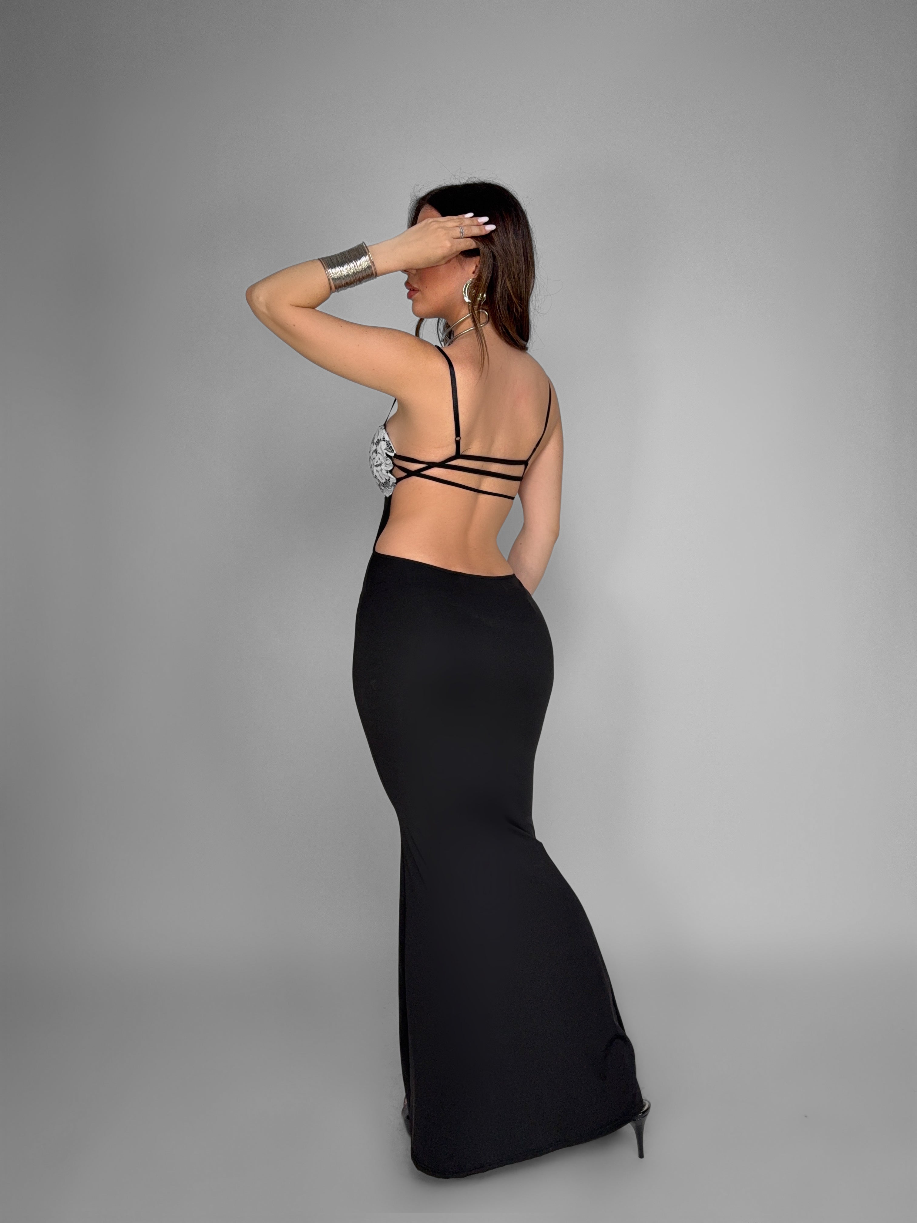 Abito Contrast Lace-Black