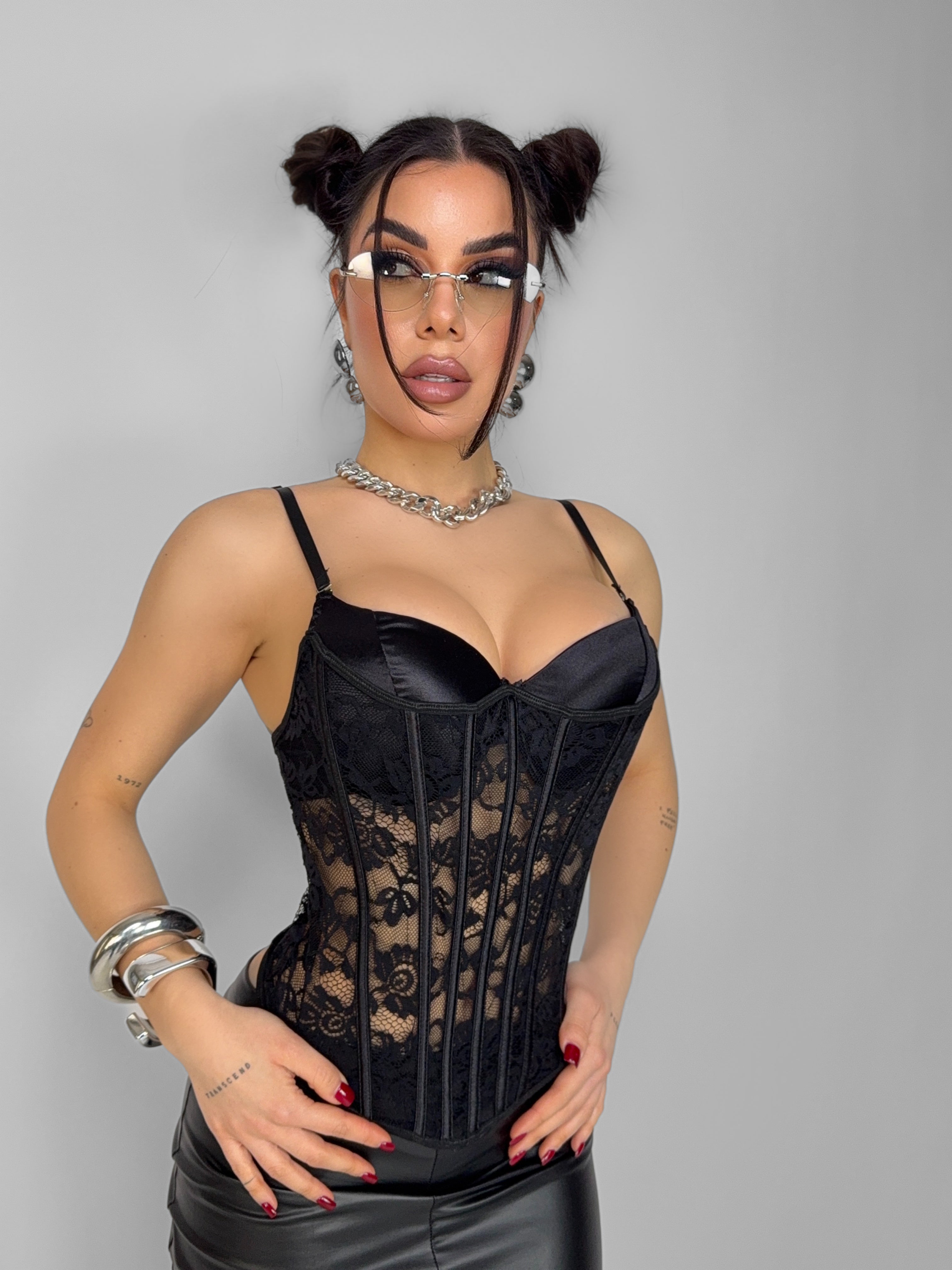 Corset Satin Accent-Black