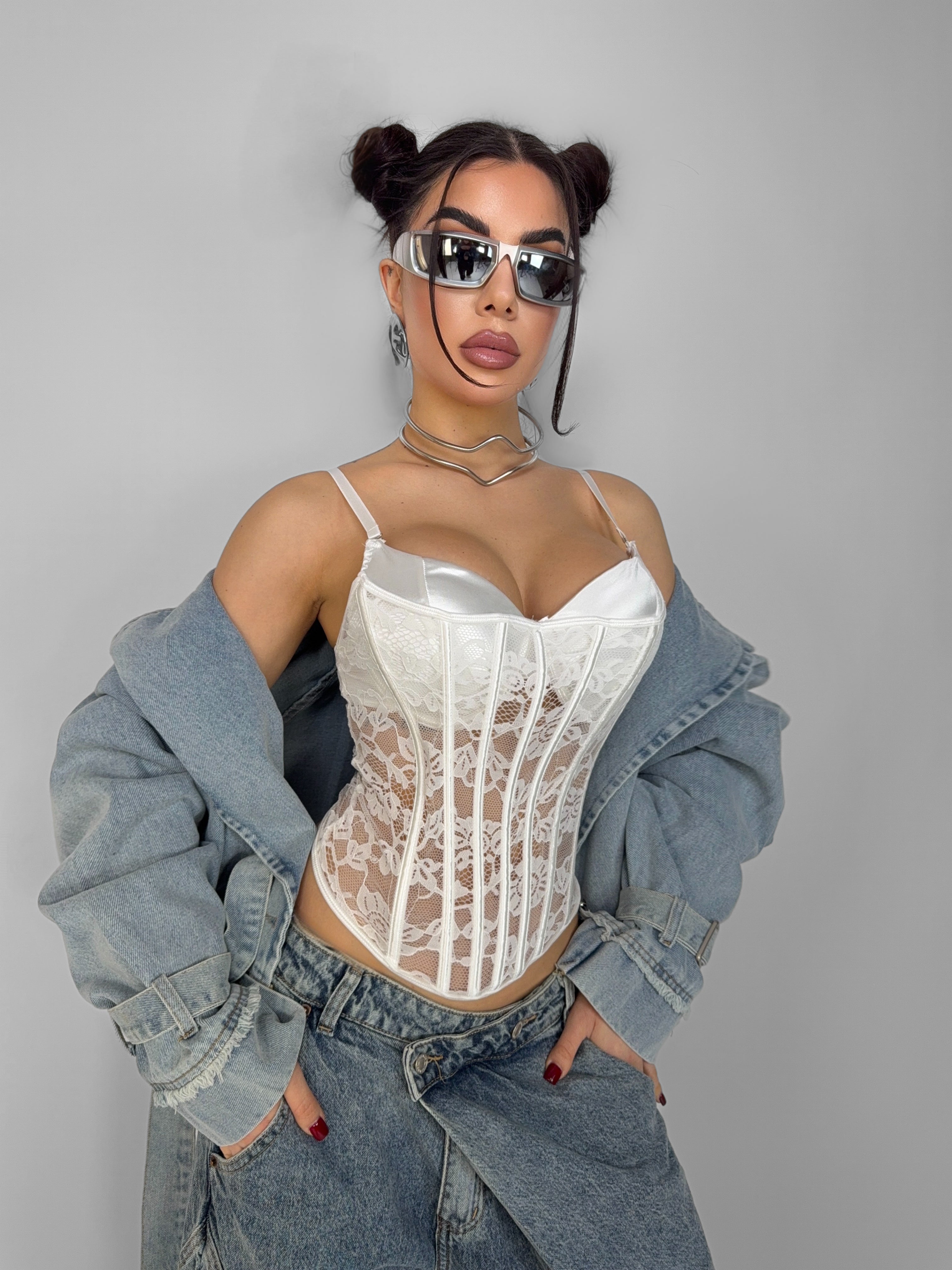 Corset Satin Accent-White