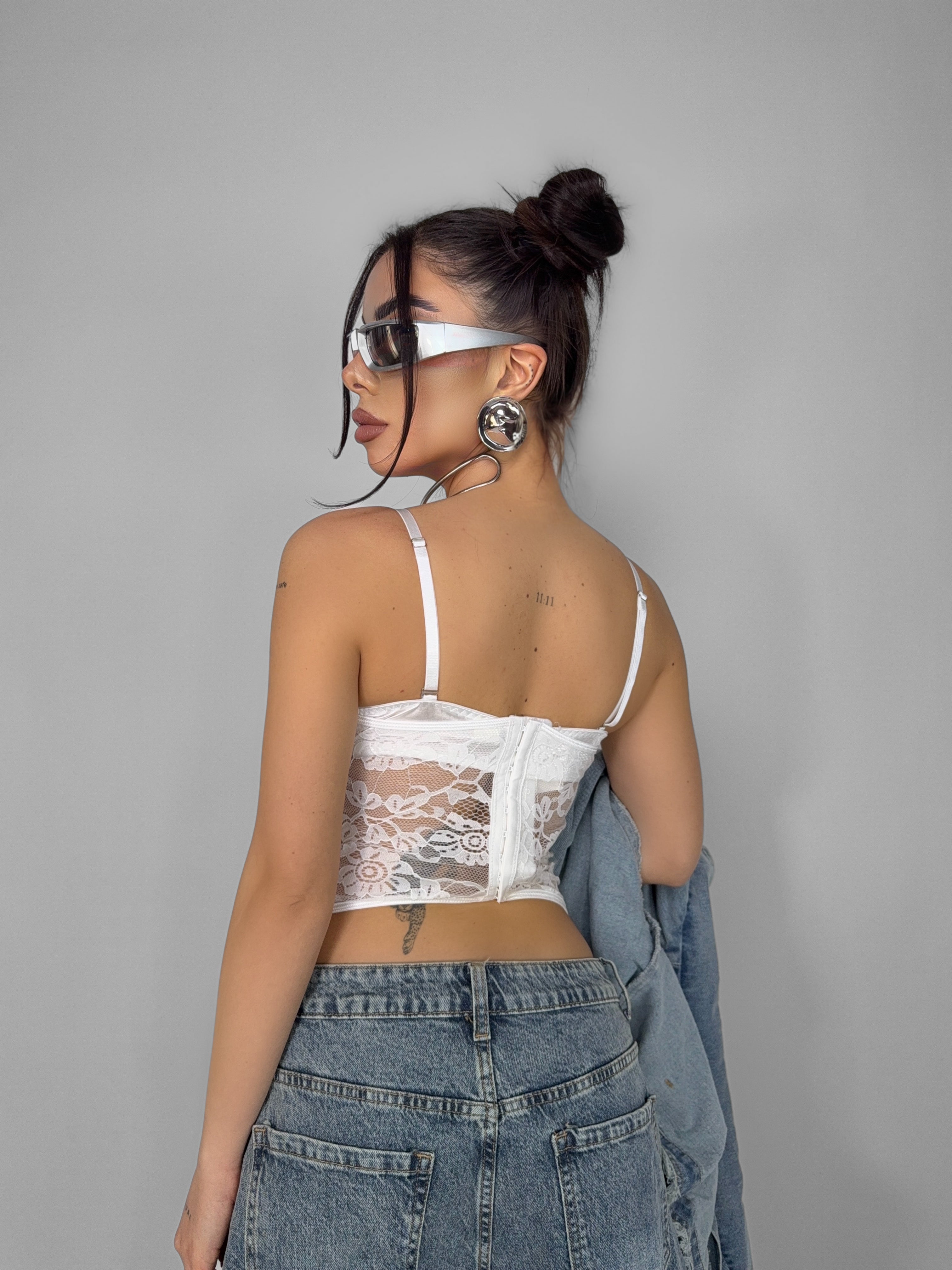 Corset Satin Accent-White