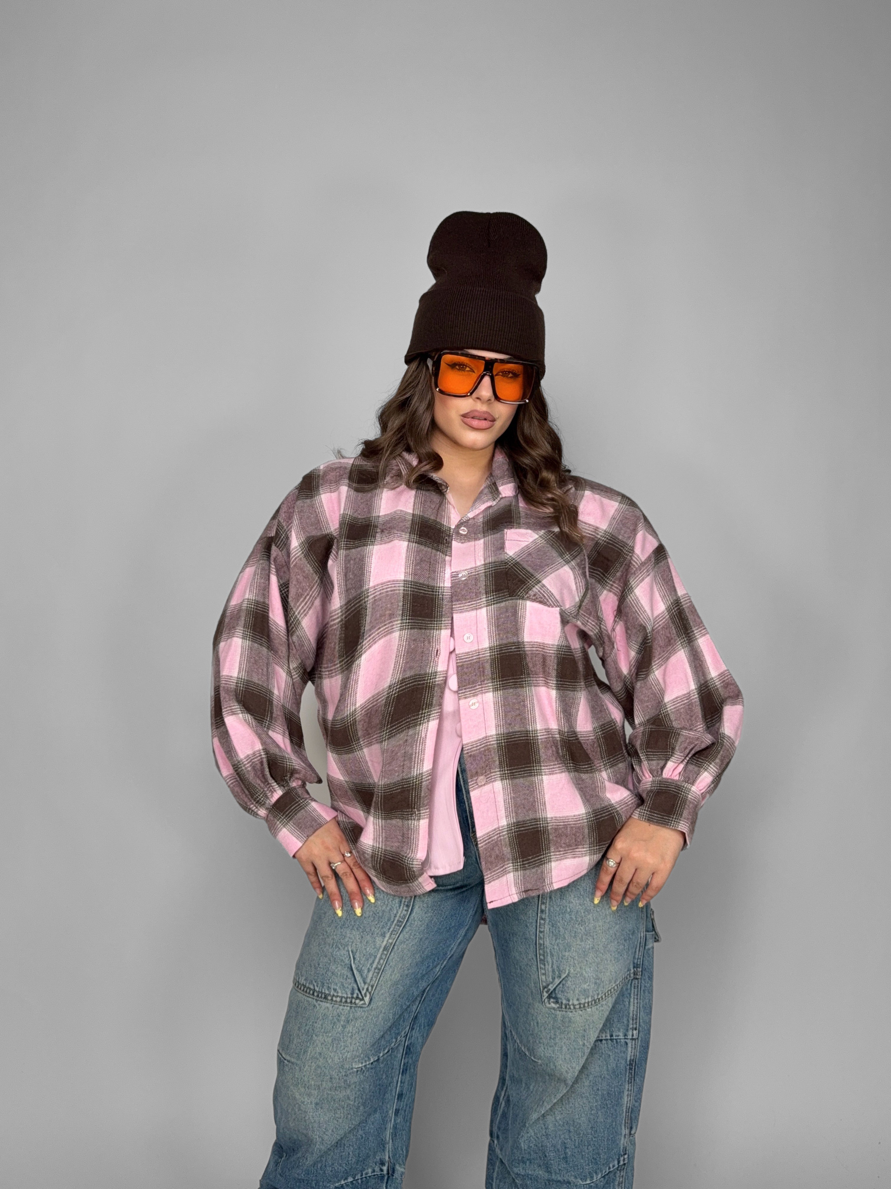 CURVY FIT - Camicia Urban Plaid-Pink