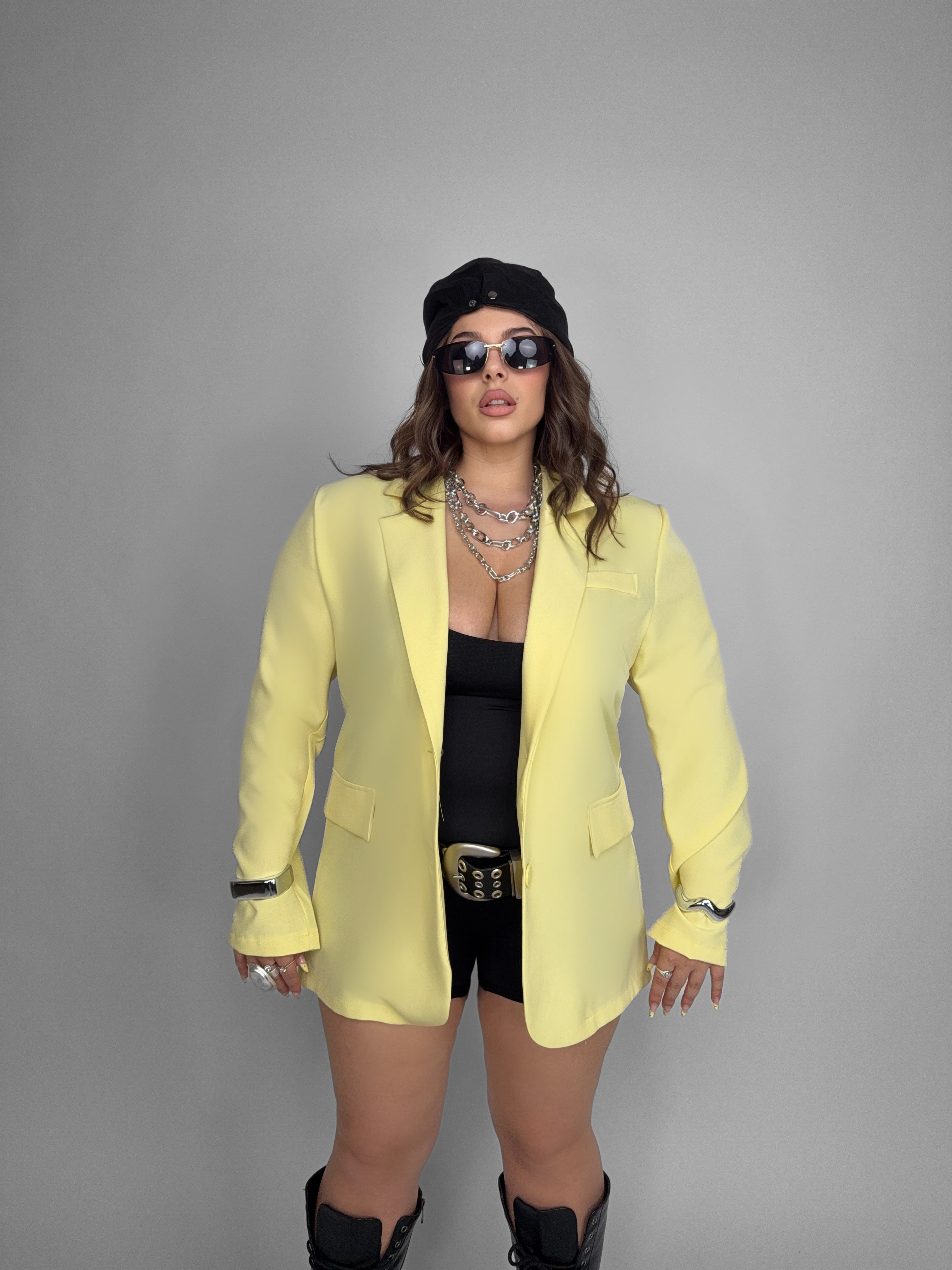CURVY FIT - Longline Blazer-Yellow