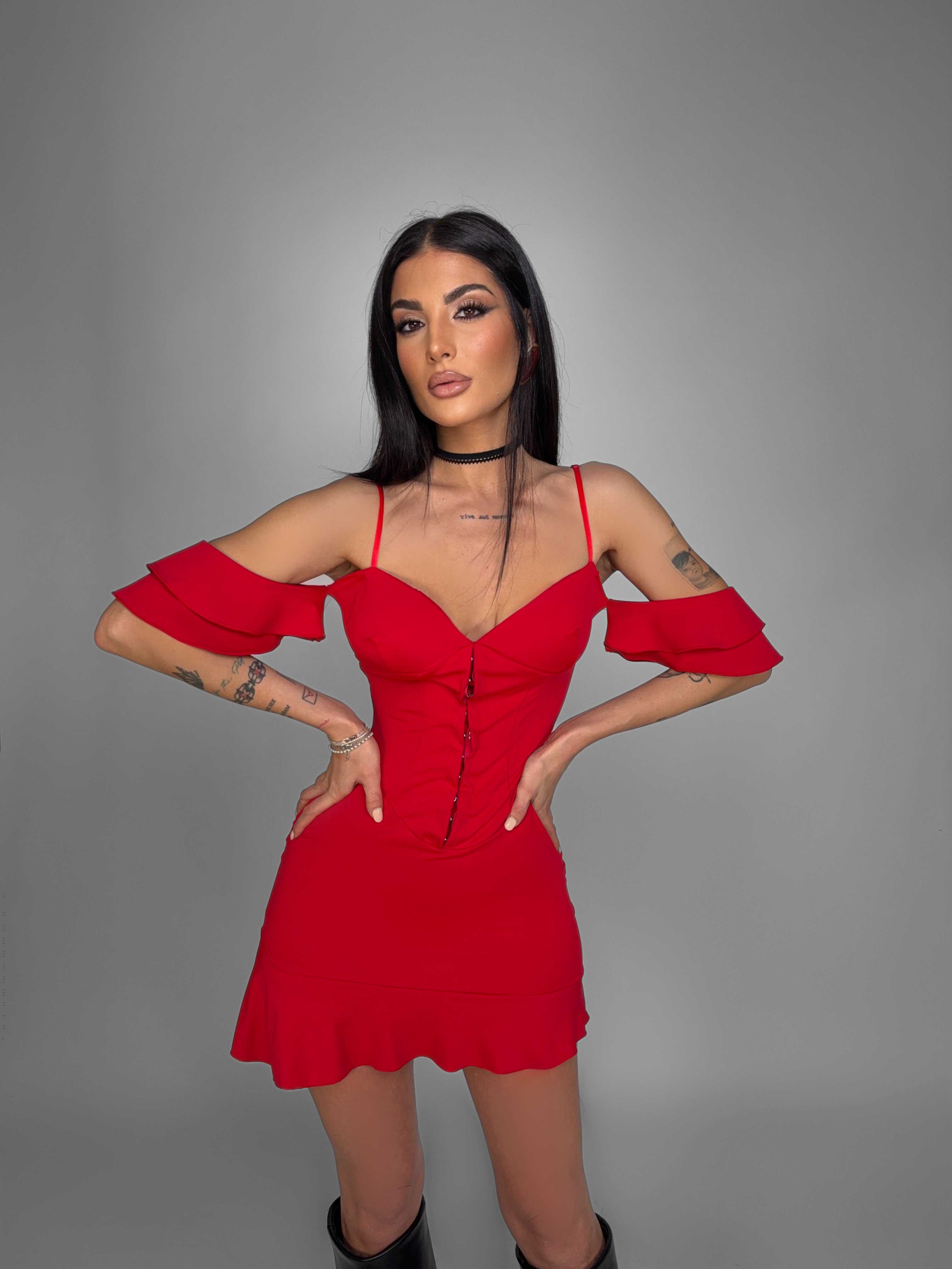 Abito Ruffle Line-Red
