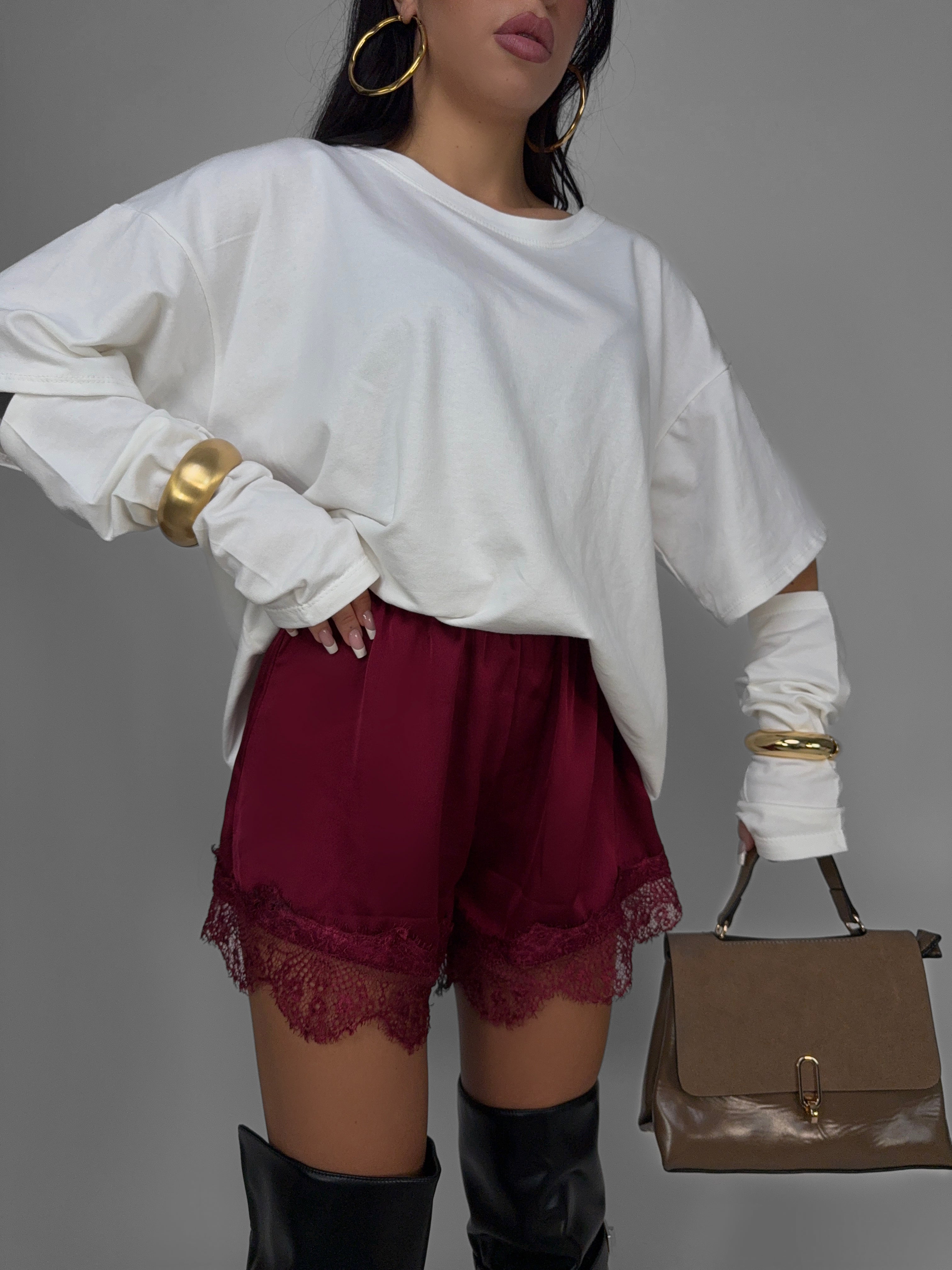 Shorts Satin Bloom - Cherry Red