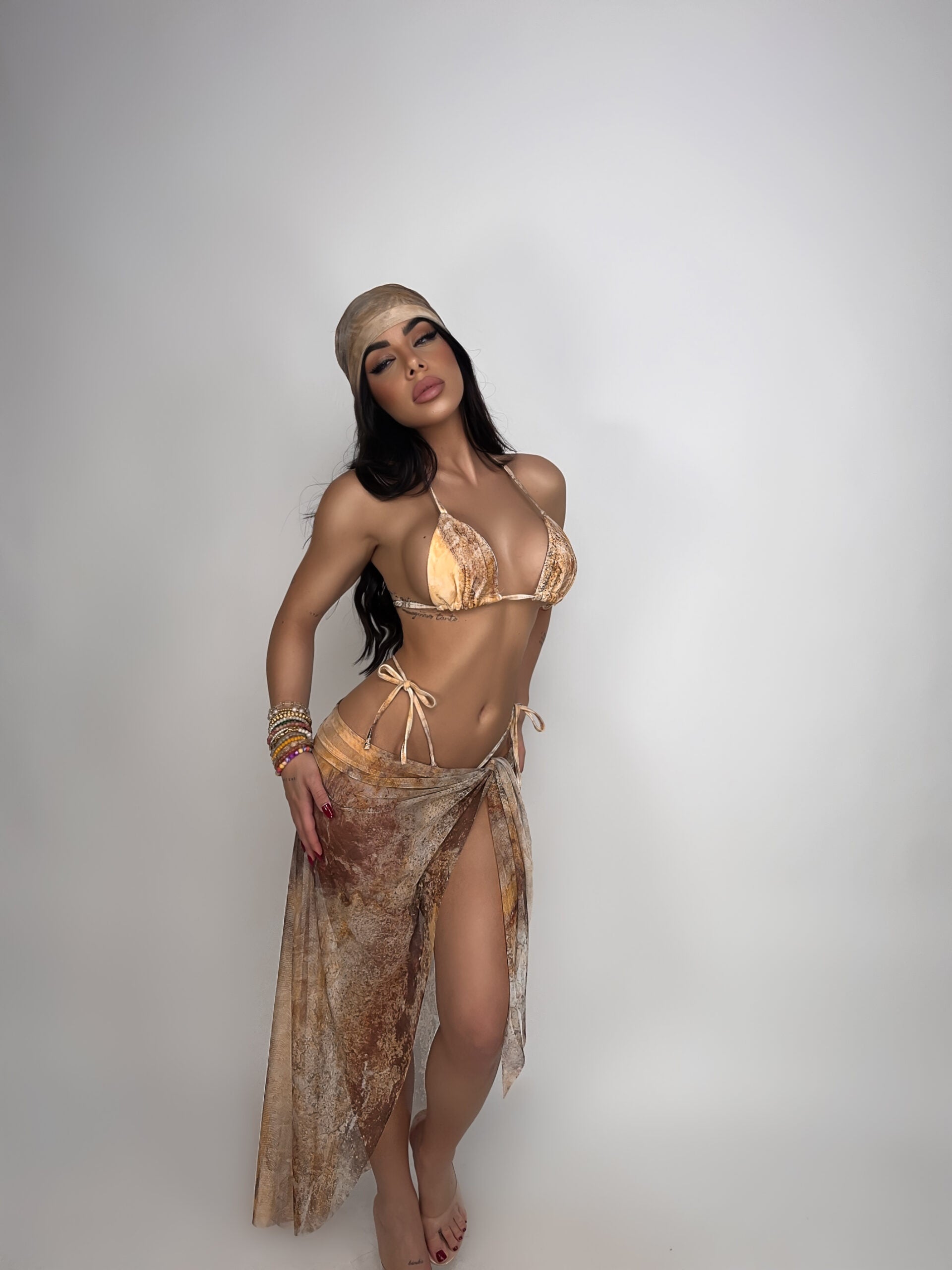 Set bikini + bandana + gonna Naomi Beige