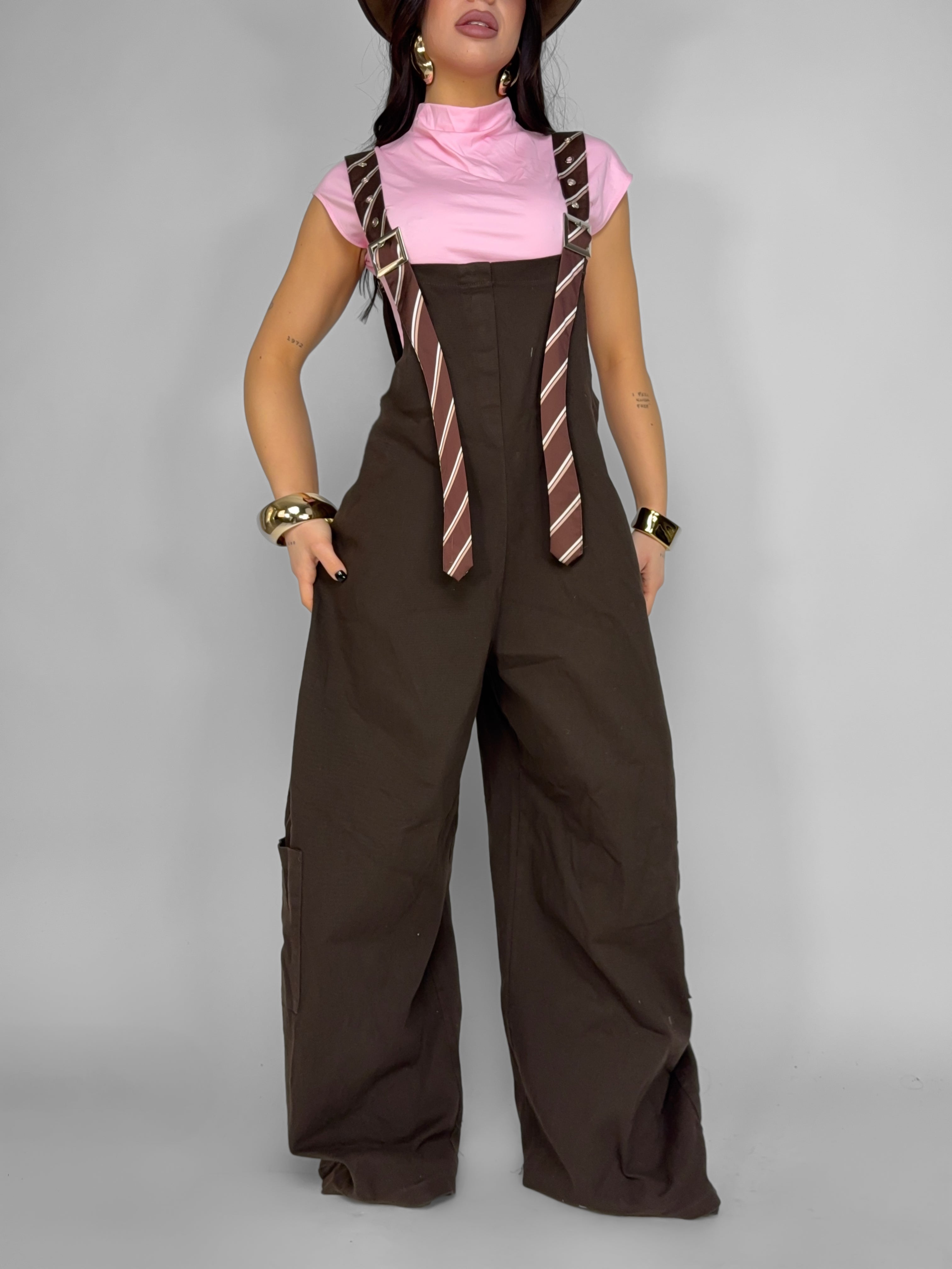 Brownie Stripe Overalls