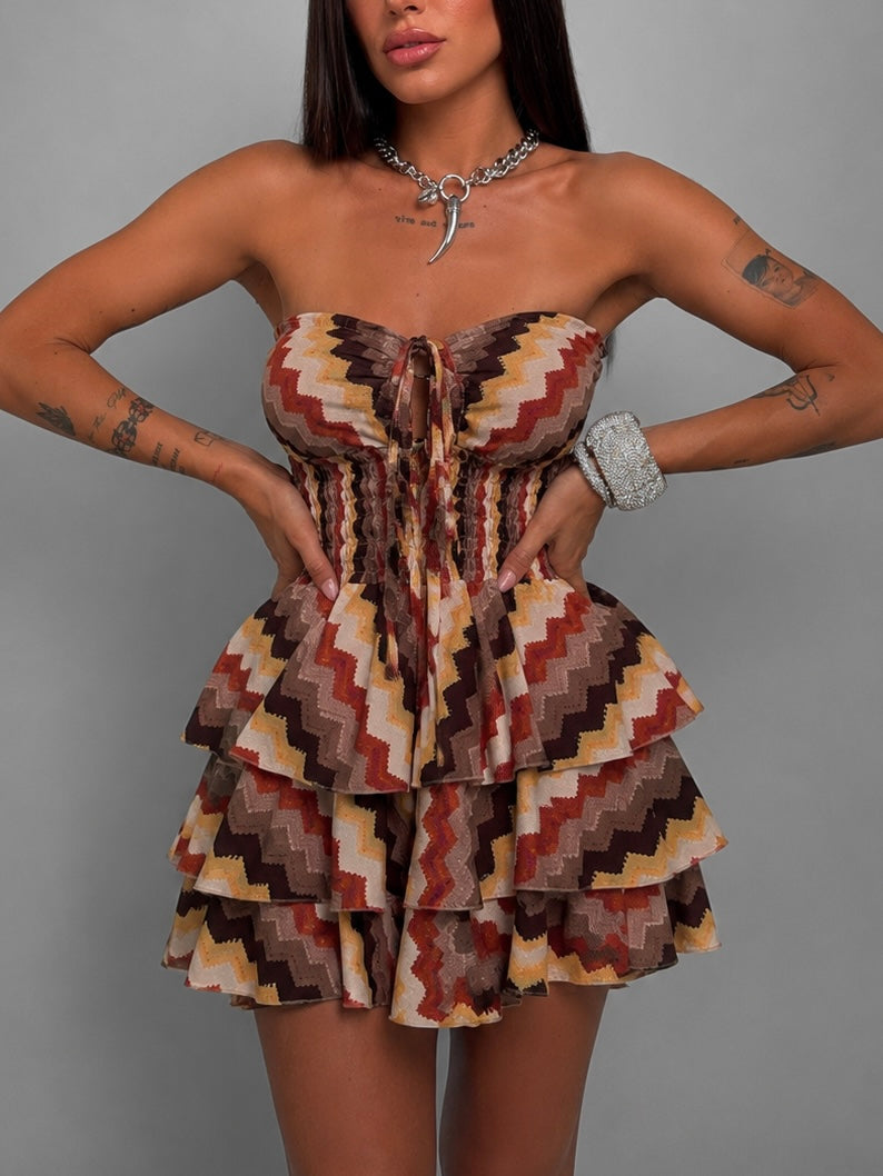 Abito Wave Pattern-Brown