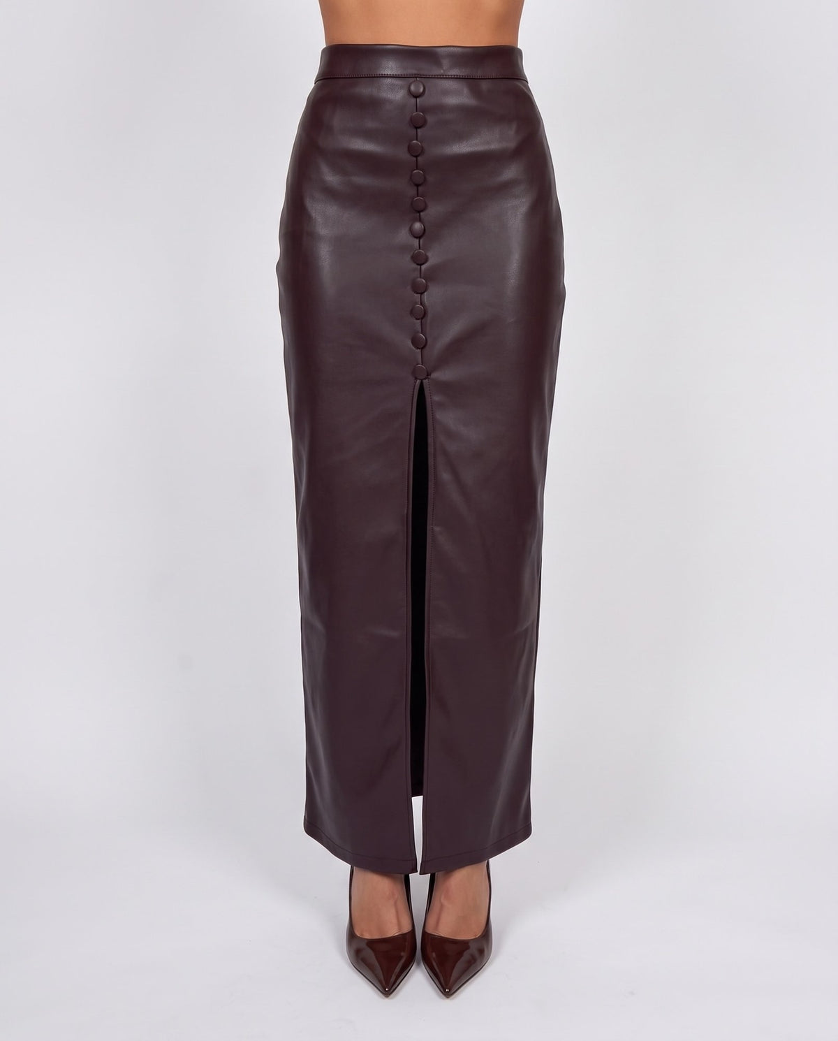 Gonna Button Leather-Brown