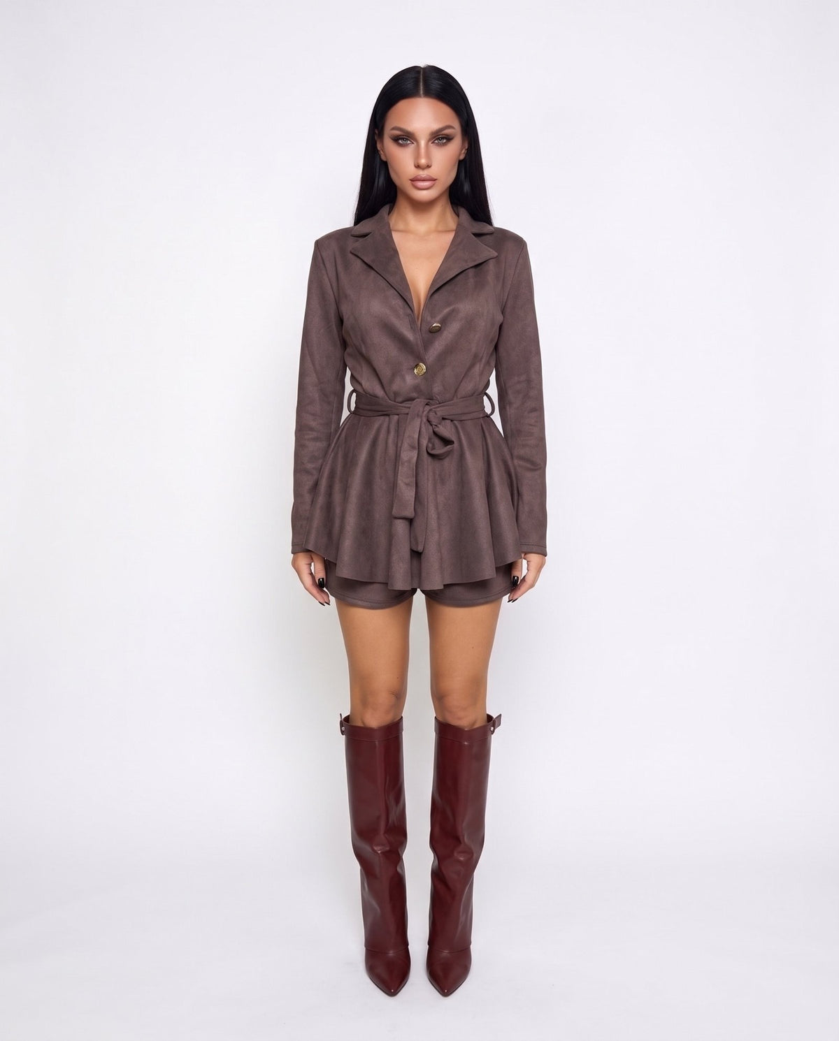 Abito Suede Button-Brown