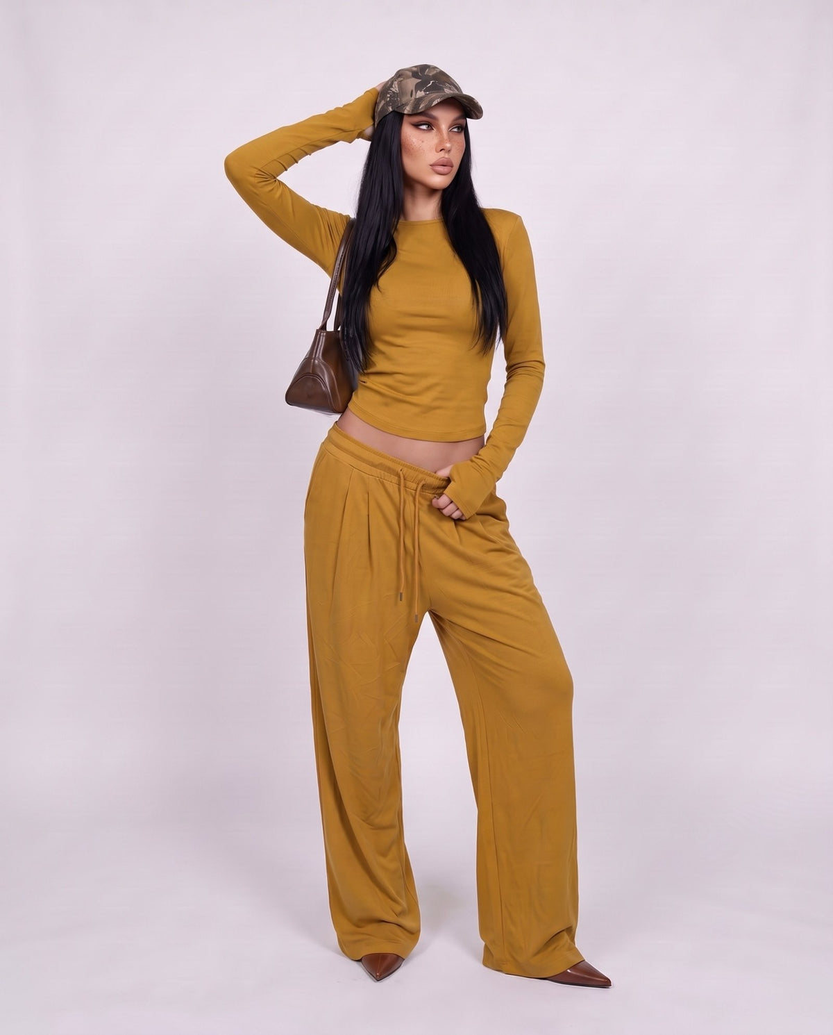 Coord Set Knit Pant-Ochre
