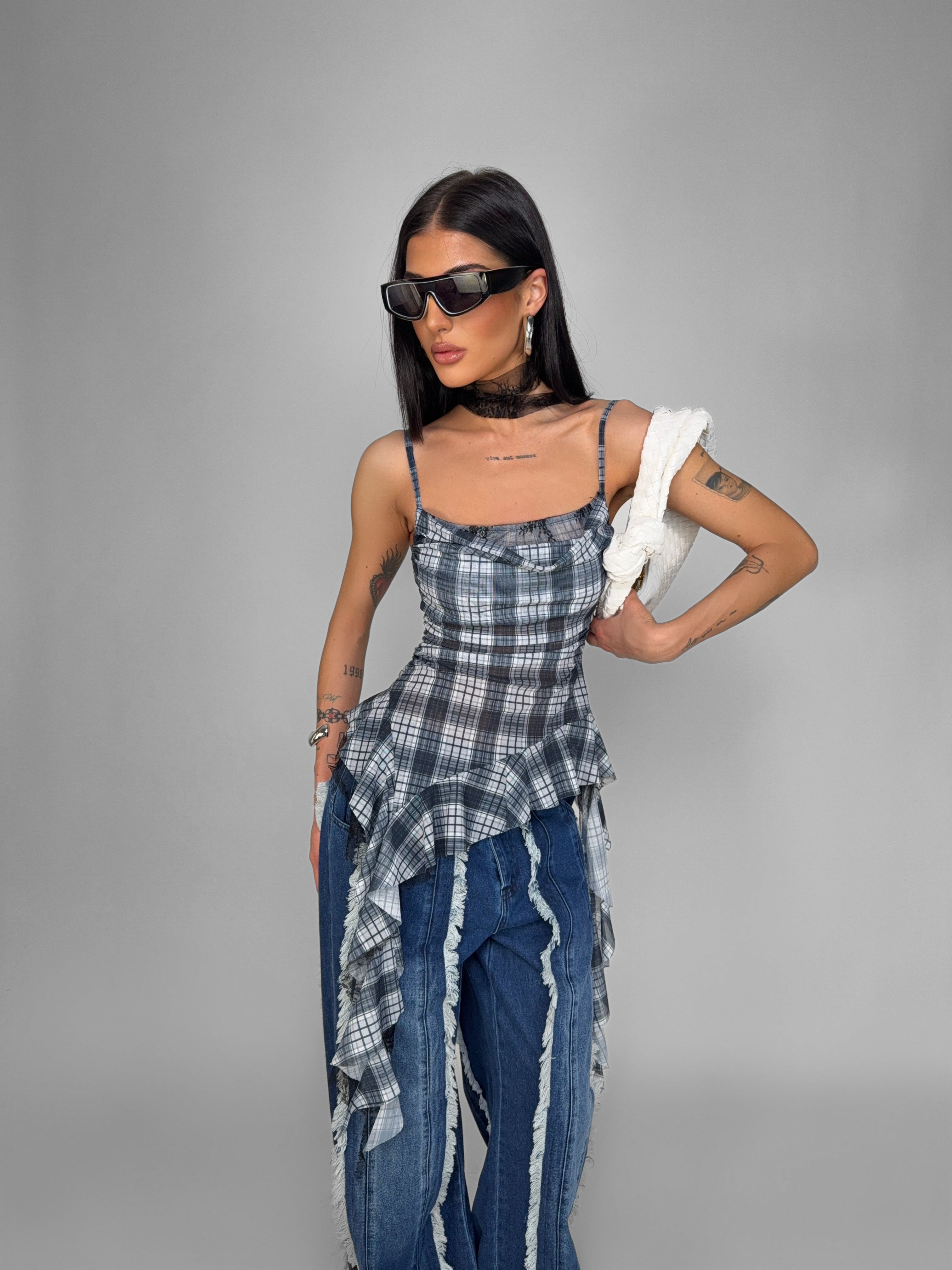Top Checked- Blue