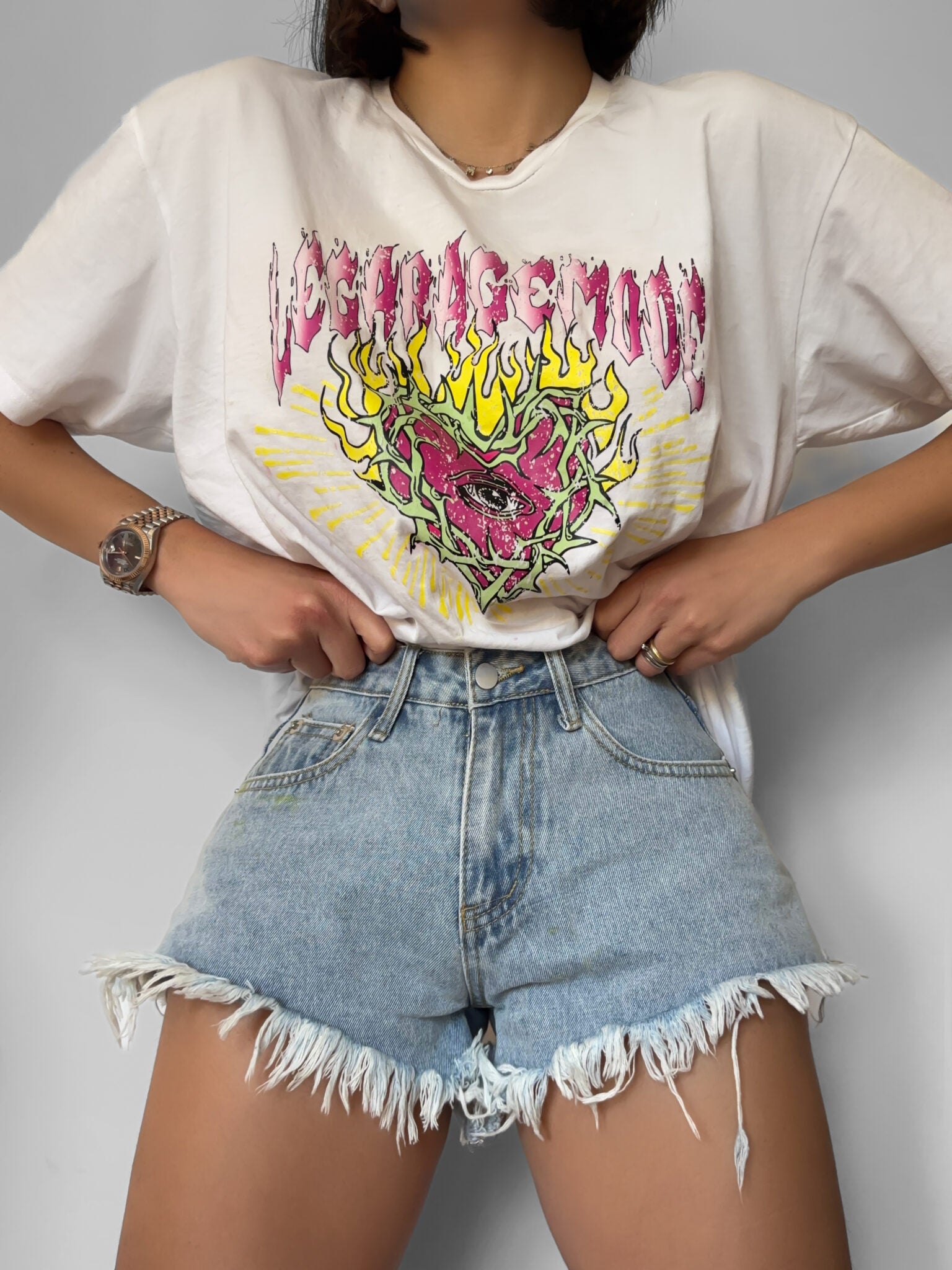 Short Jeans Frayed - Denim Chiaro