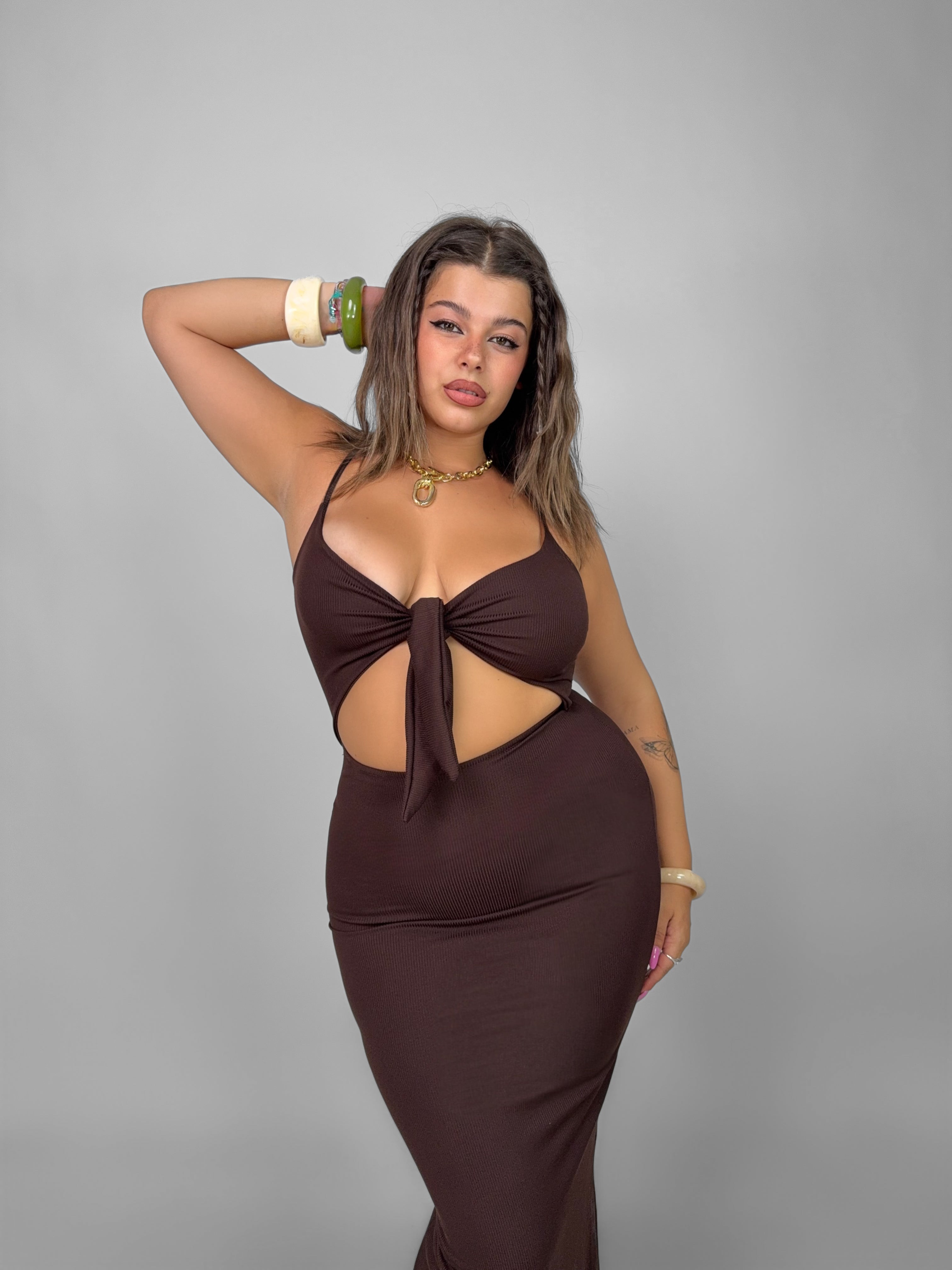 CURVY FIT - Abito Explosion - Brown
