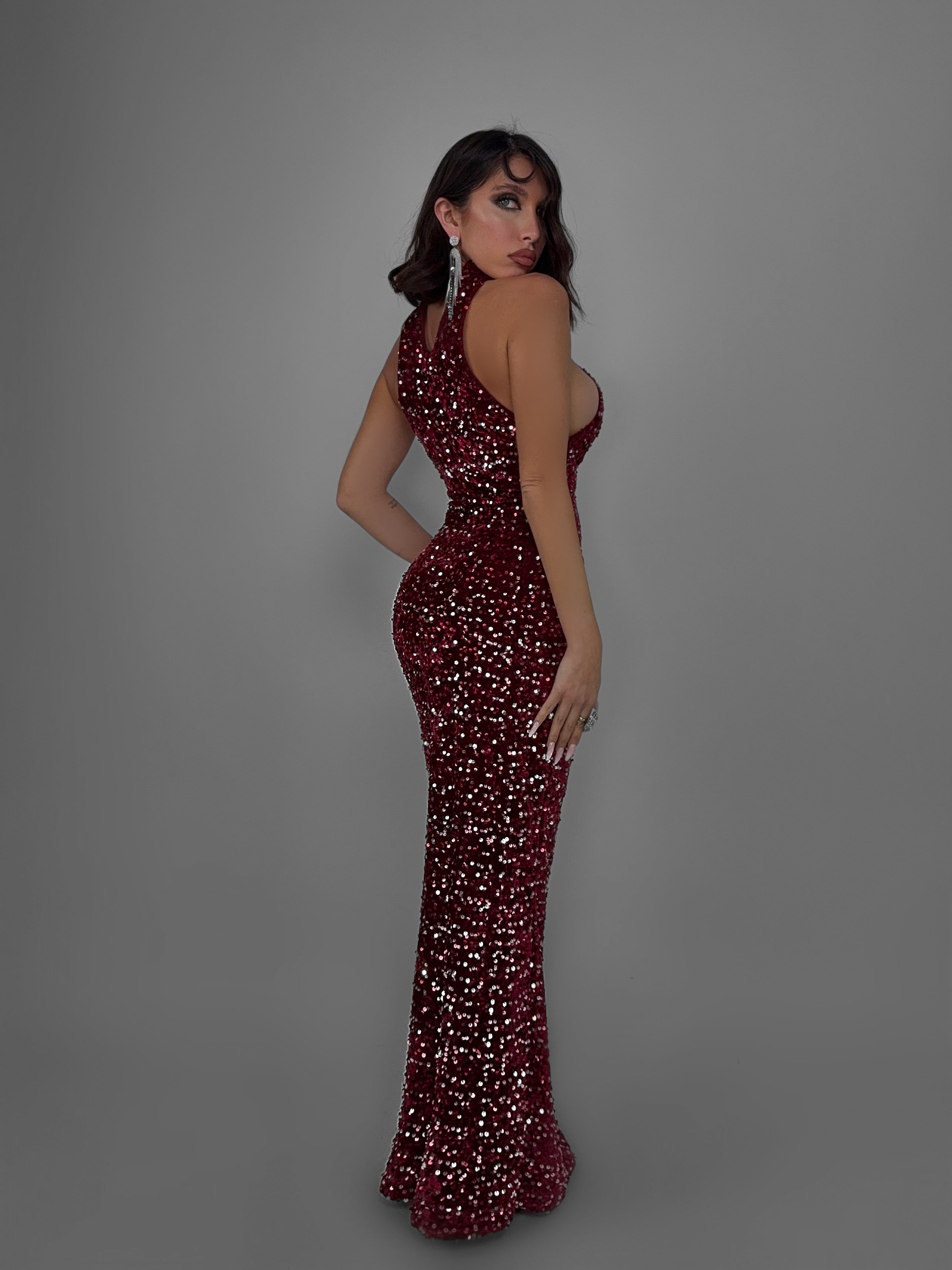 Abito Shapes Paillettes - Cherry red