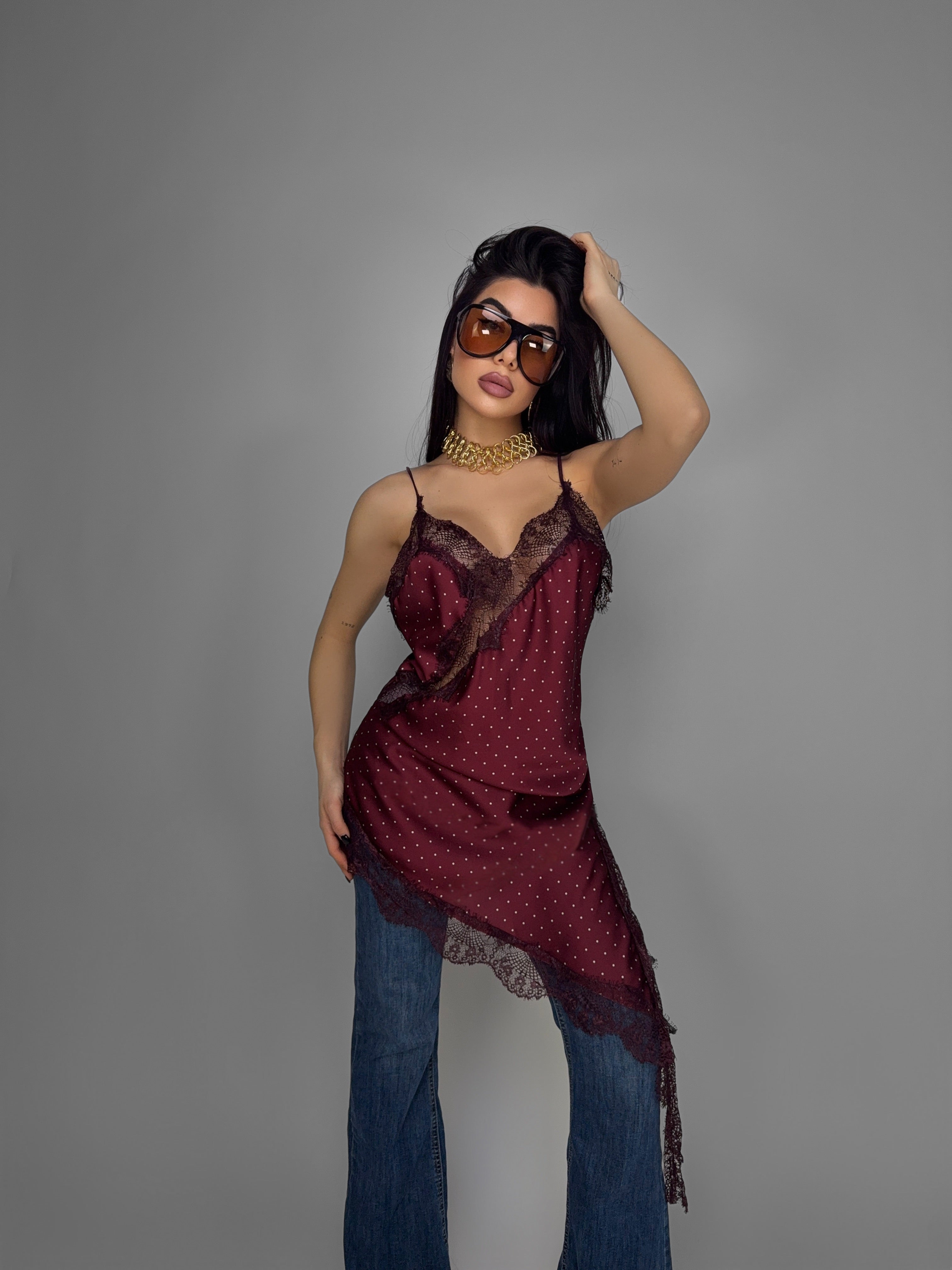 Abito Satin Lace-Cherry