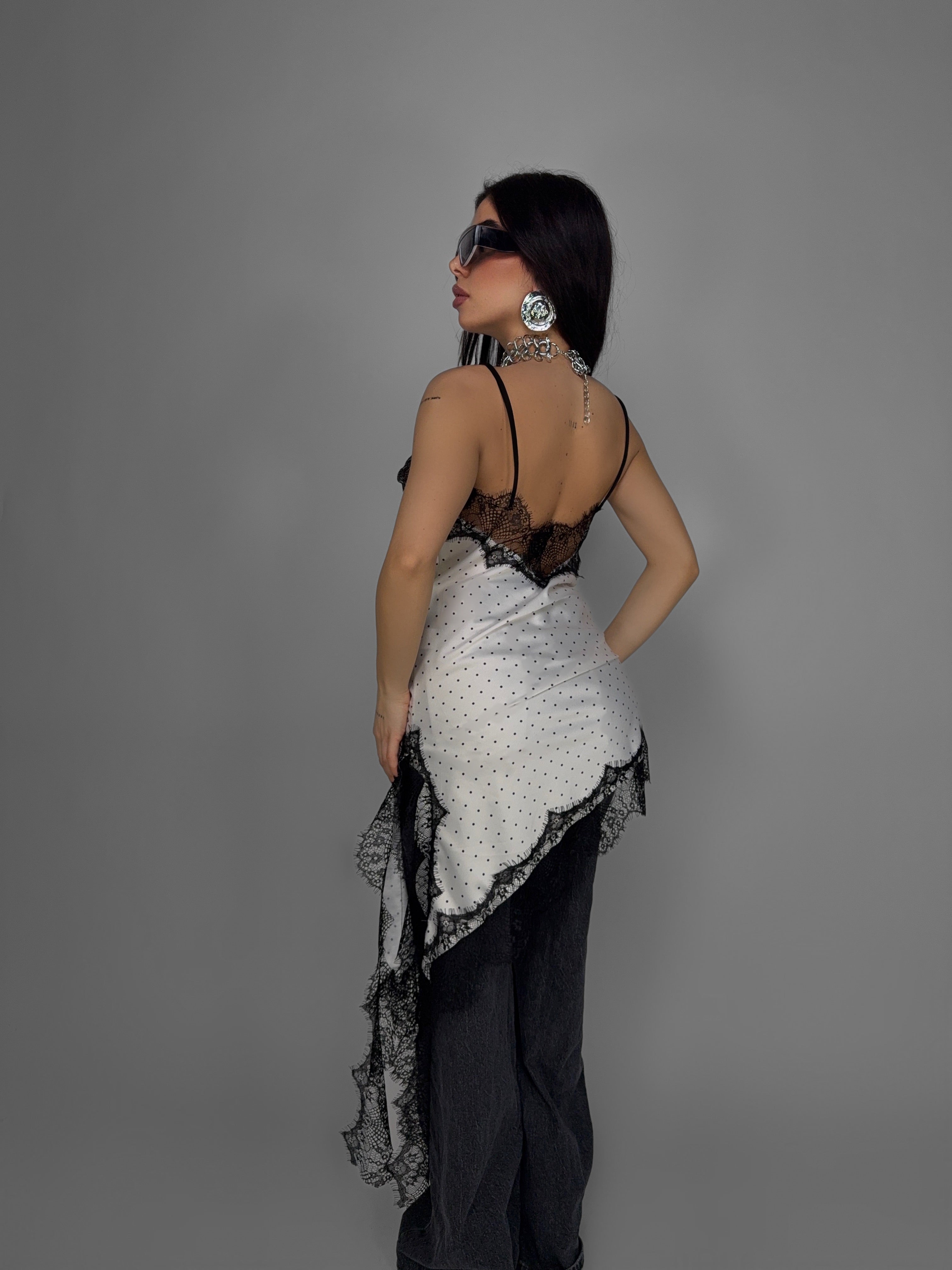 Abito Satin Lace-White