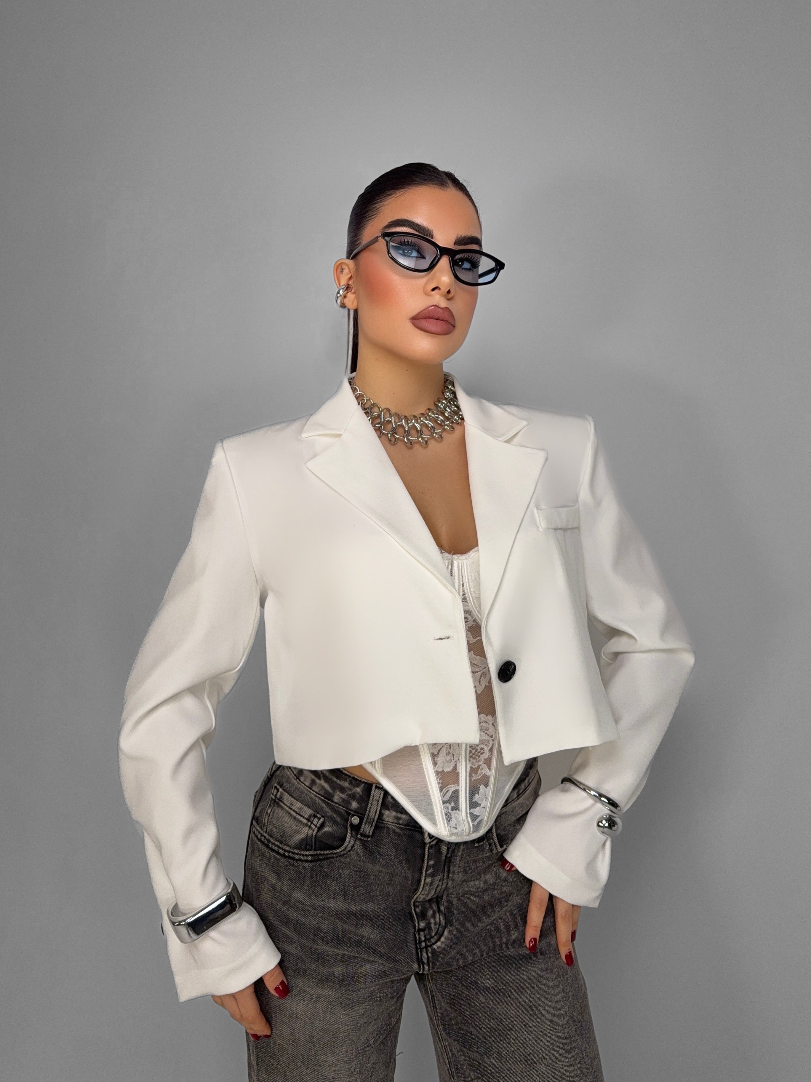 Giacca Block Crop - White