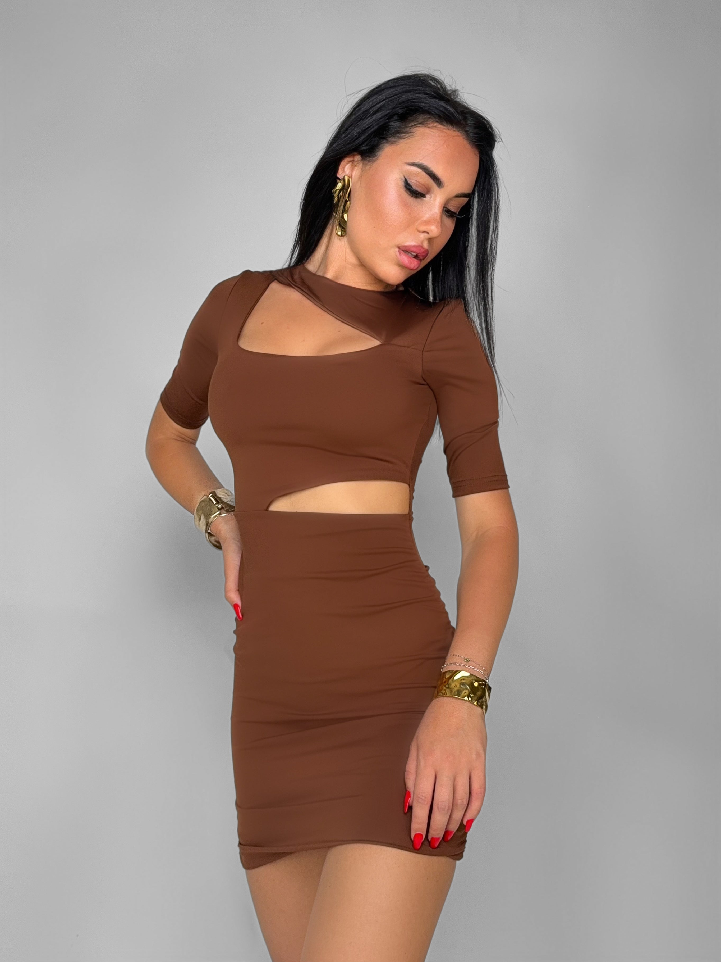 Abito Sleek Cut-Out-Brown