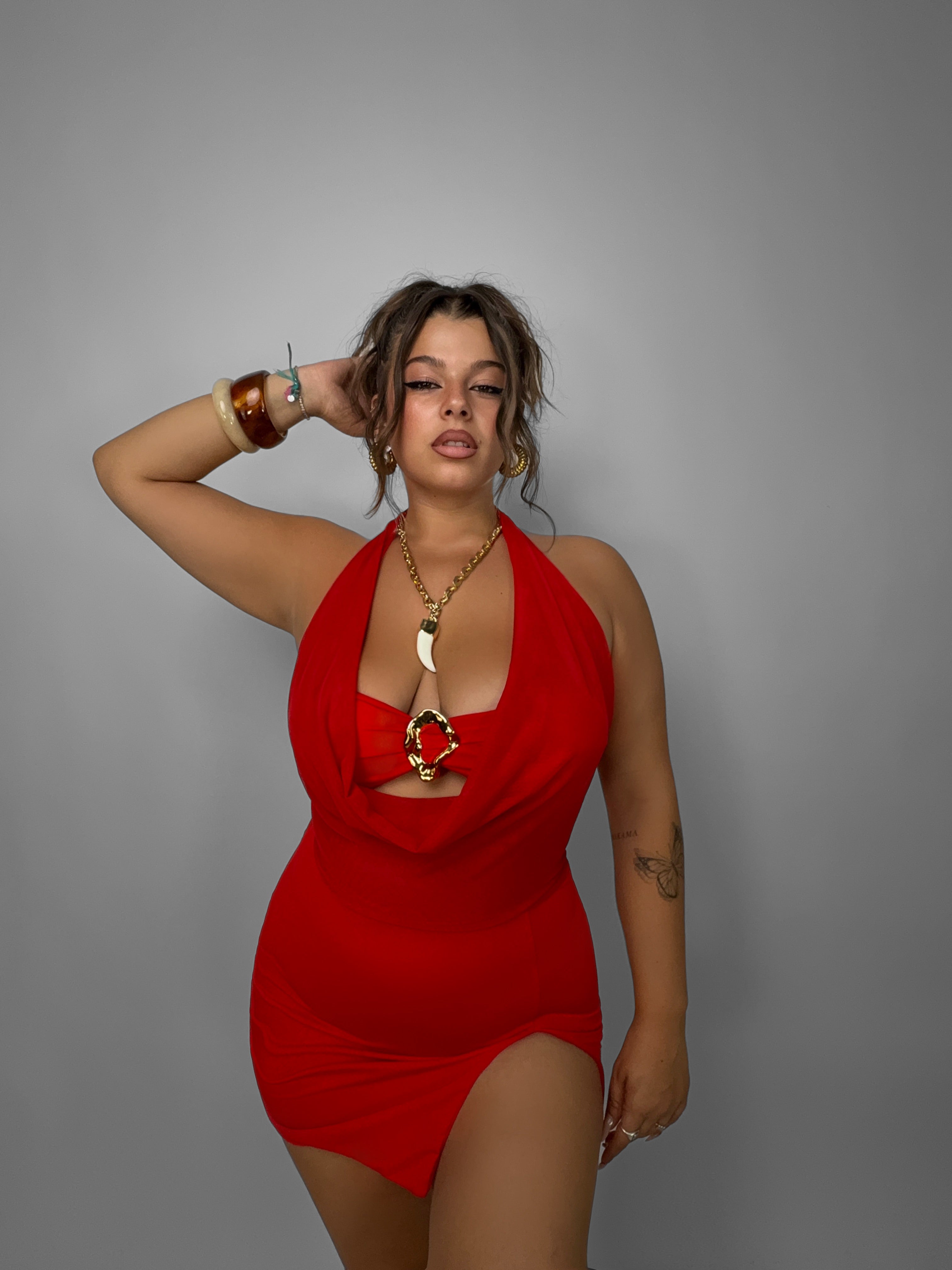 CURVY FIT - Abito Jewel Veiled - Red
