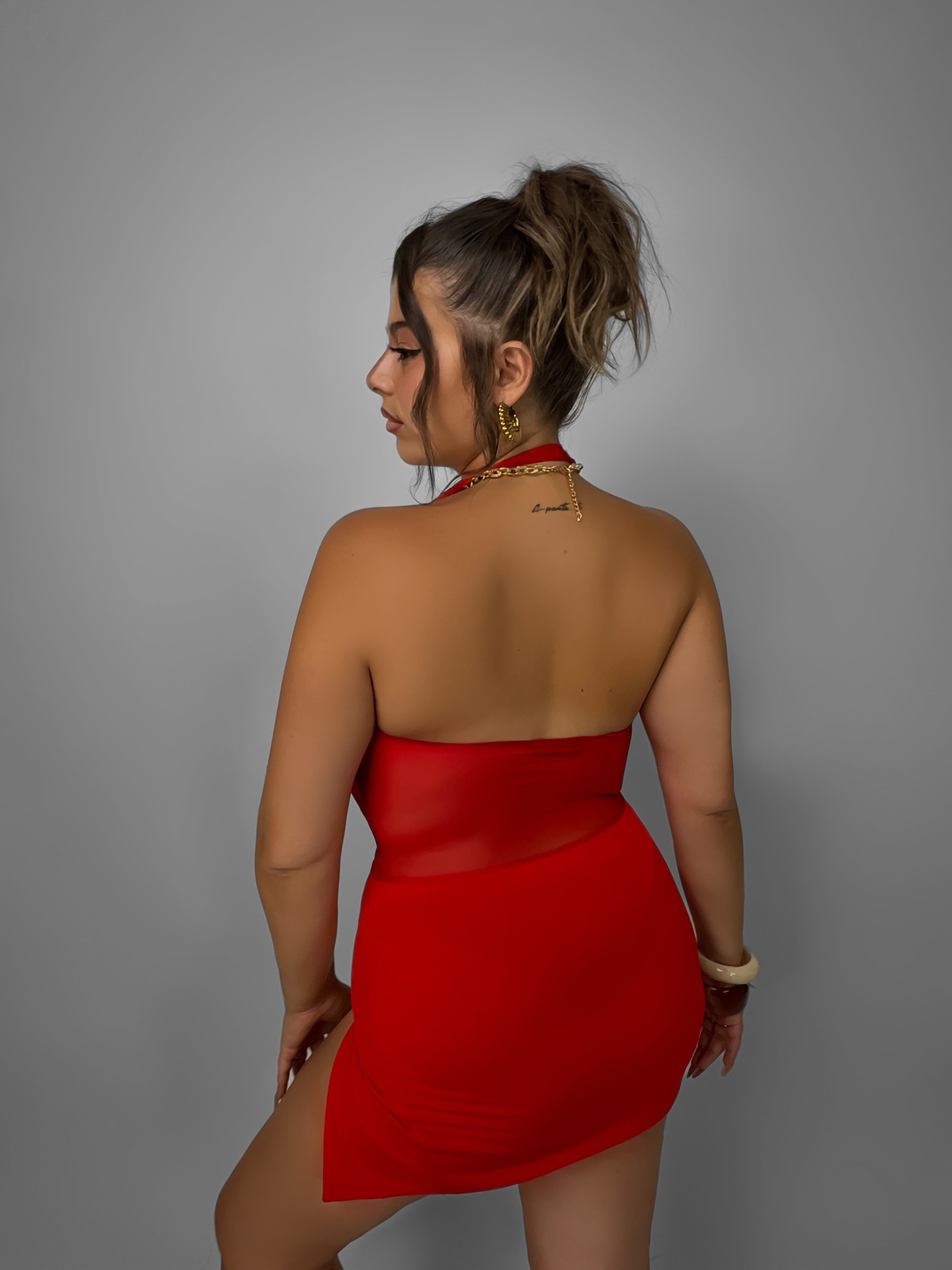 CURVY FIT - Abito Jewel Veiled - Red
