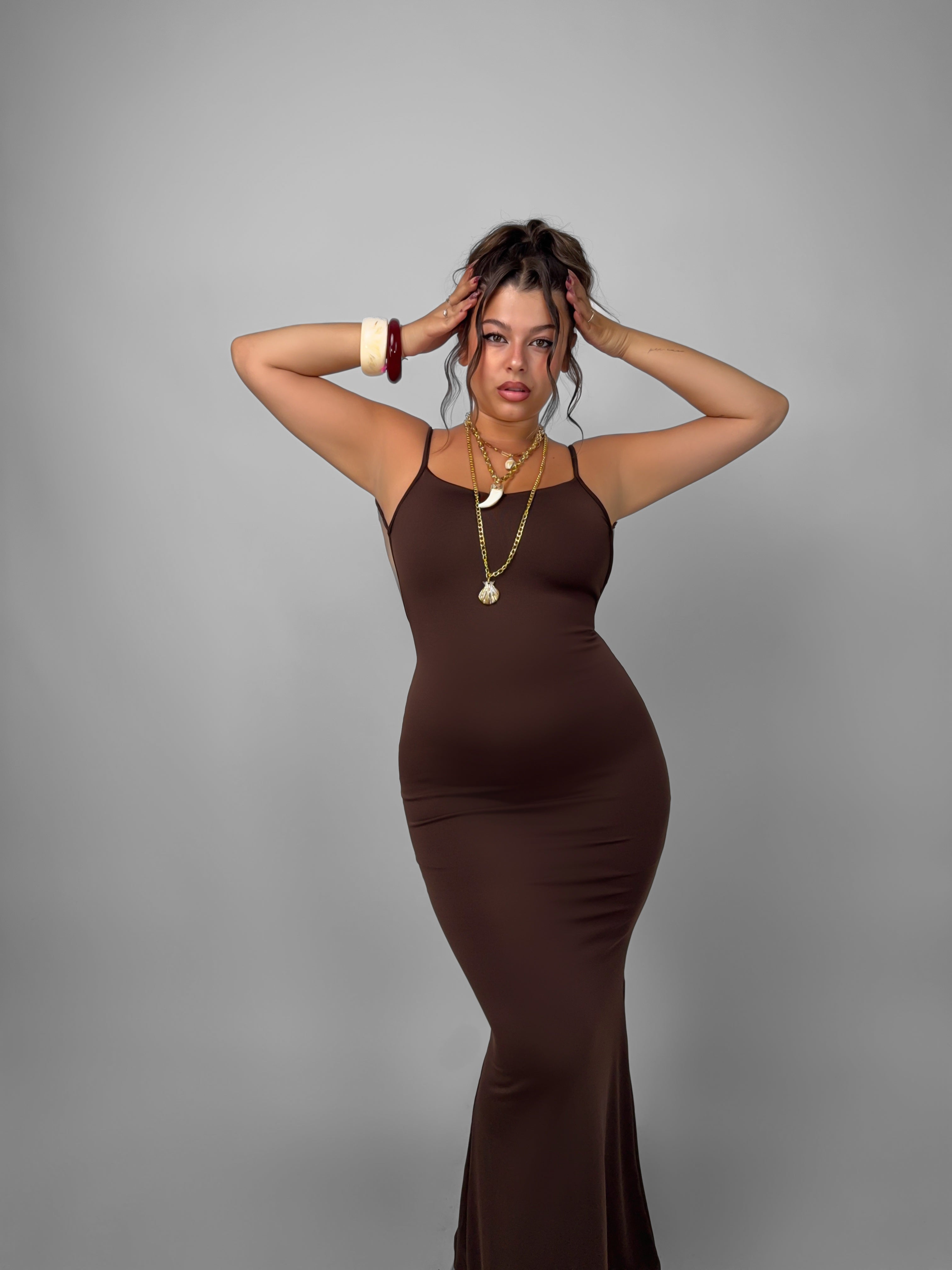 CURVY FIT - Abito Shape Your Body - Brown