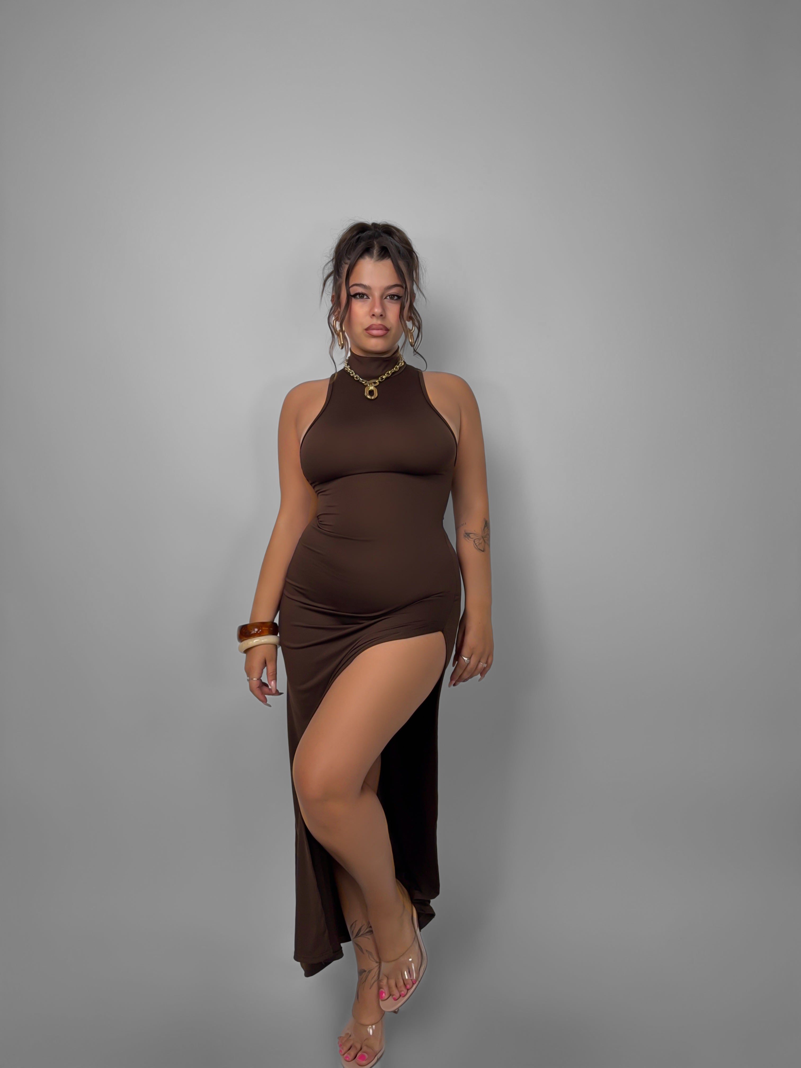 CURVY FIT - Abito Shapes - Marrone