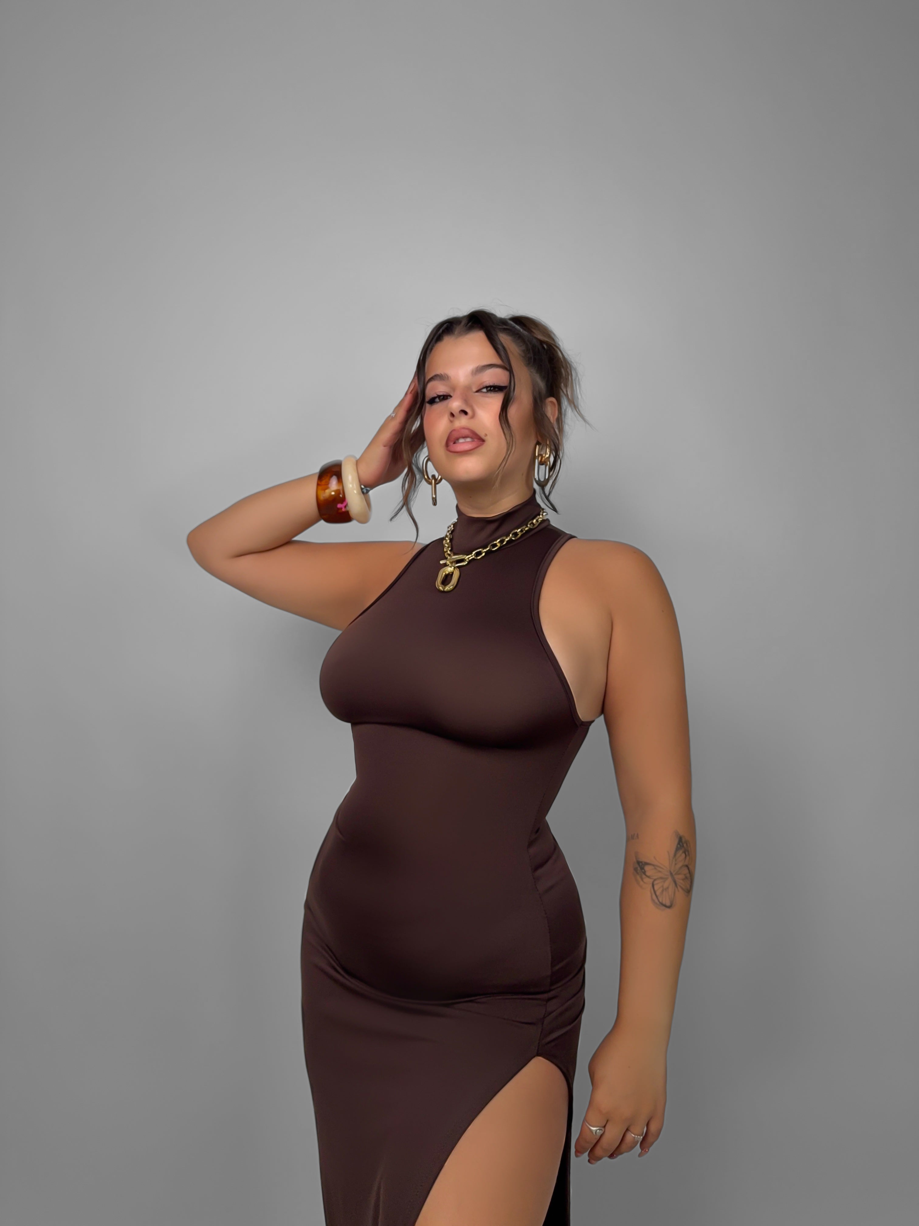 CURVY FIT - Abito Shapes - Marrone
