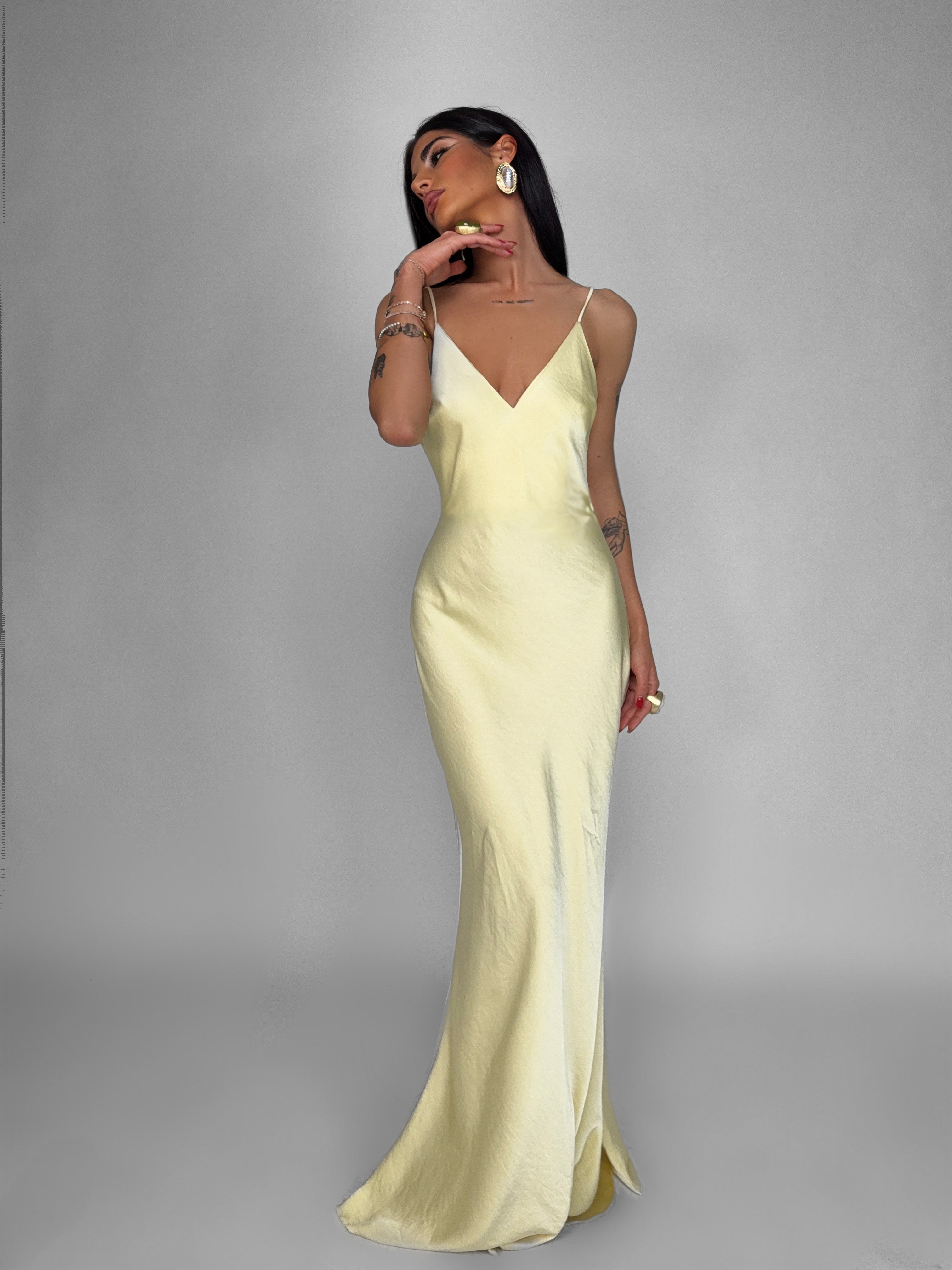Satin Simple Dress - Yellow