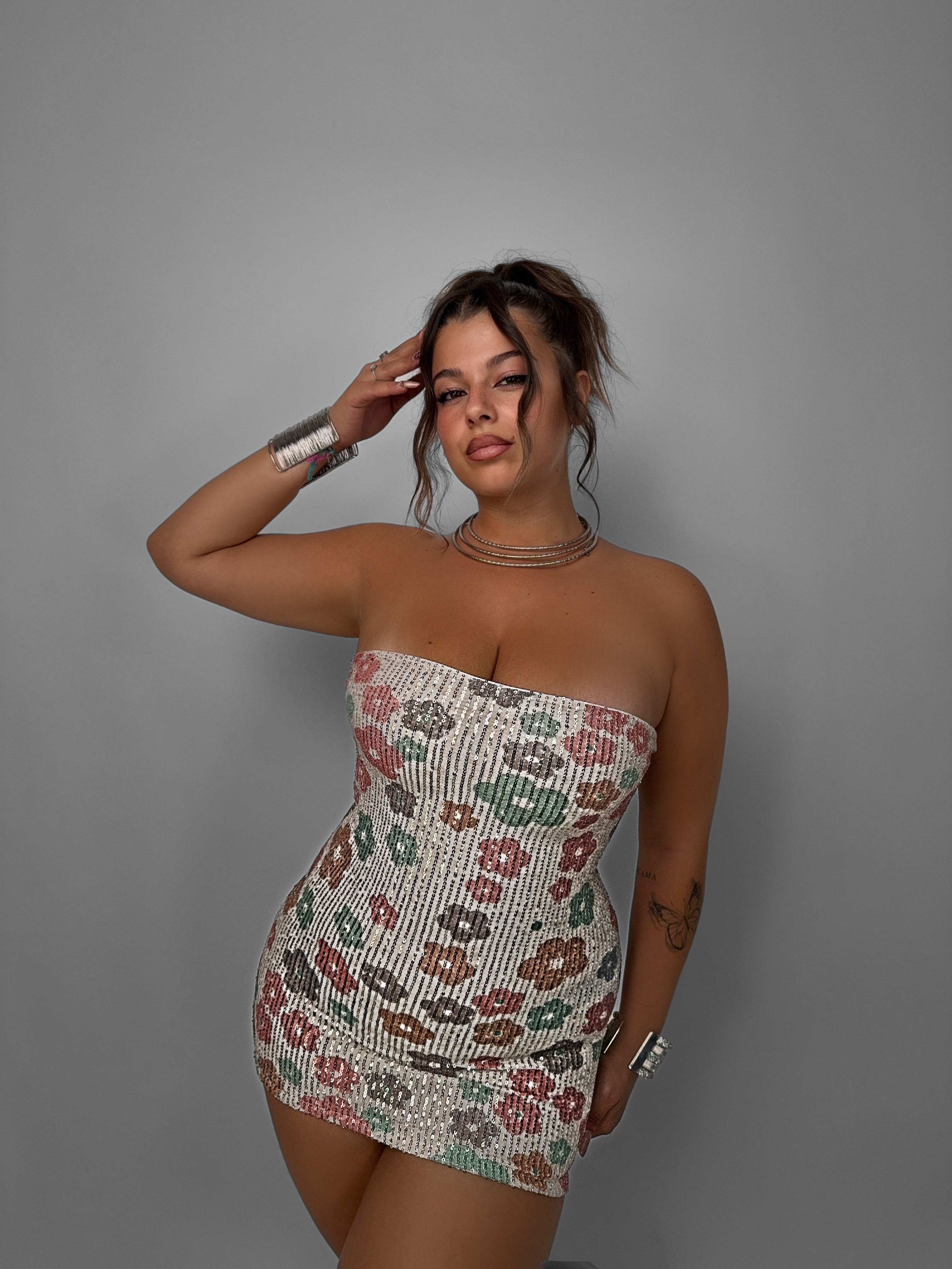 CURVY FIT - Abito Brillant Flower - Verde lo